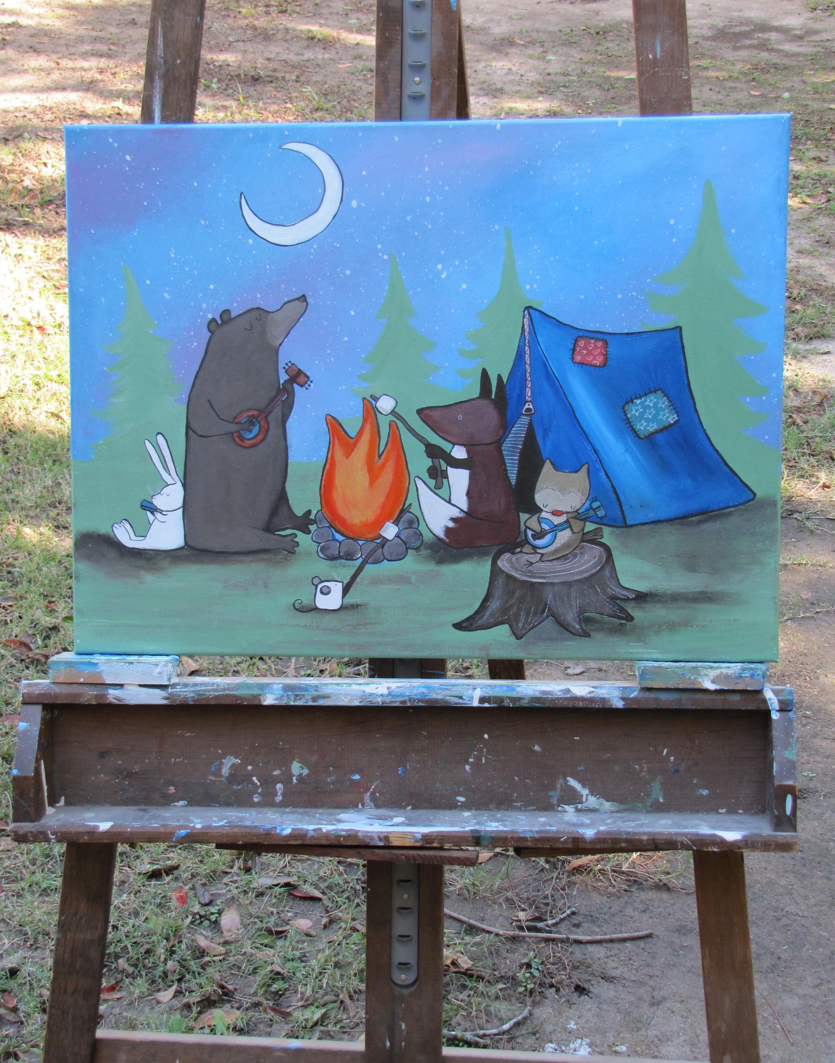 camping acrylic painting
