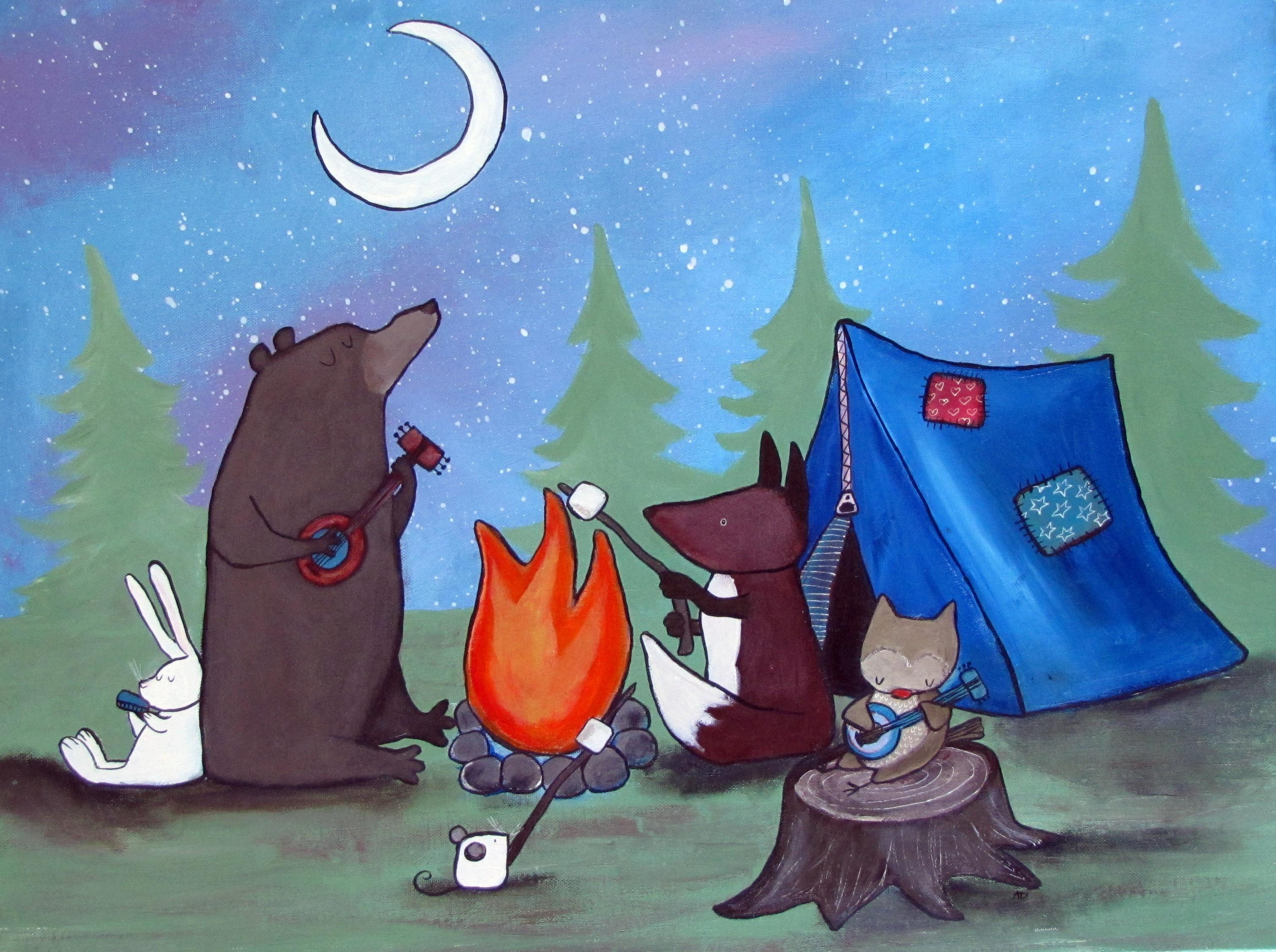 Andrea Doss Animal Painting - The Camping Trip, Original Painting