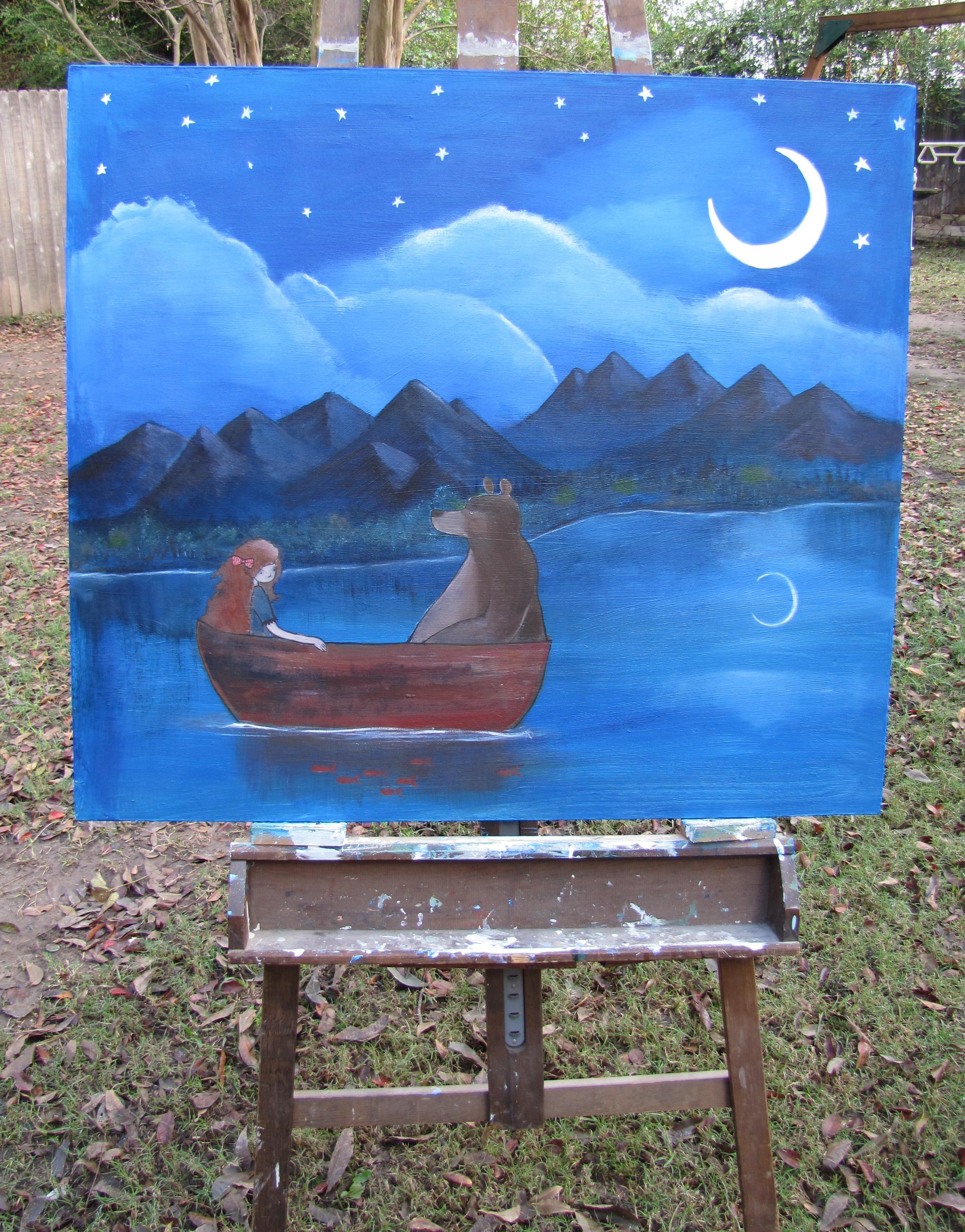 The Moonlit Lake Andrea Doss Acrylic painting on stretched canvas 1