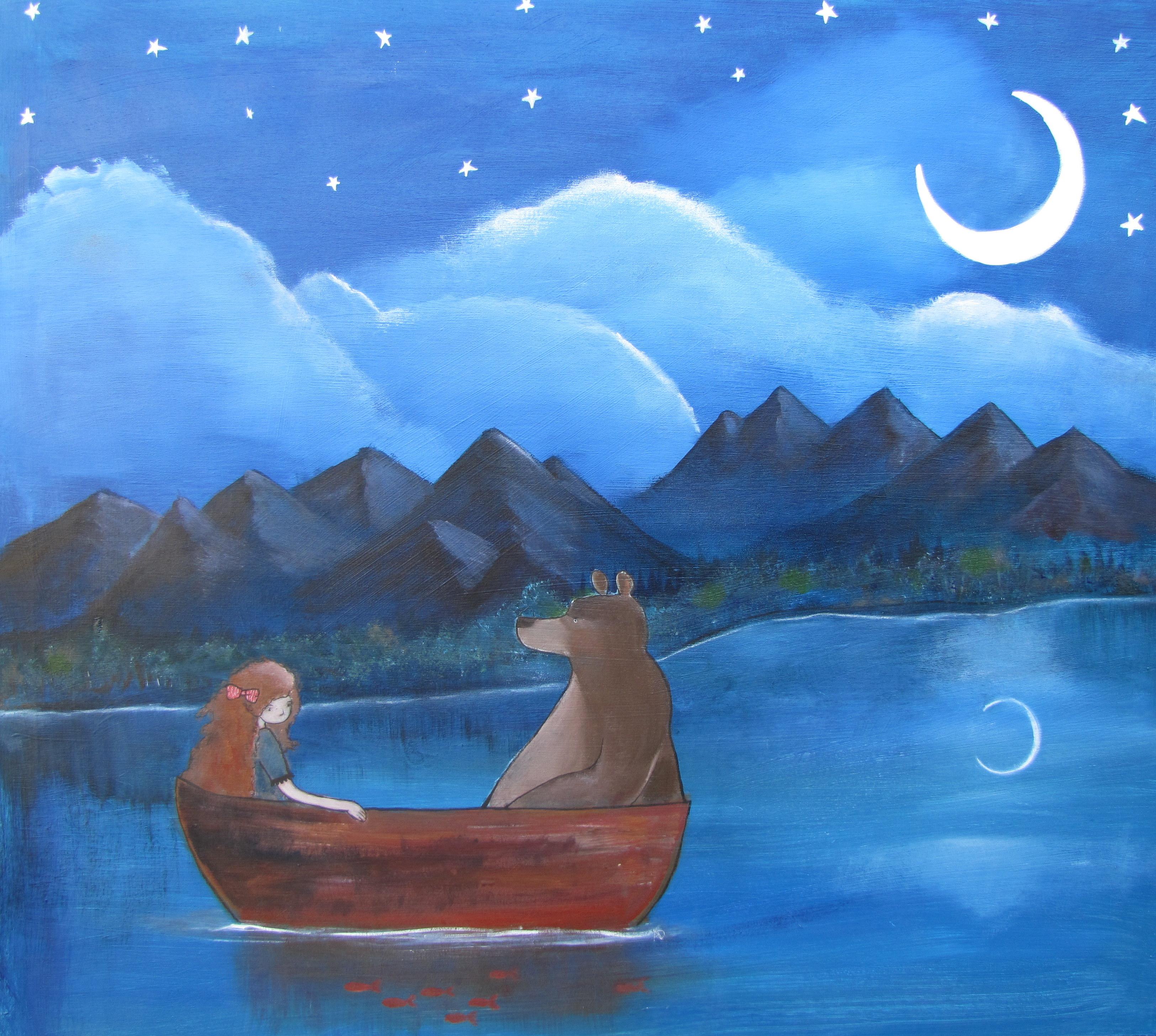 moonlit lake painting