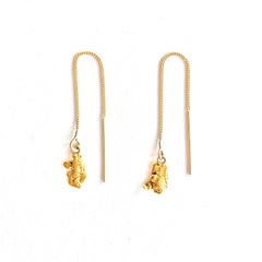 Andrea Estelle Australian Yellow Gold Nugget Ear Thread Dangle Drop Earrings