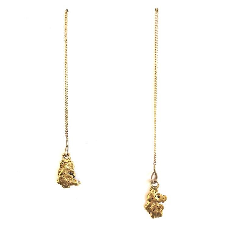 Andrea Estelle Australian Yellow Gold Nugget Ear Thread Dangle Drop Earrings For Sale