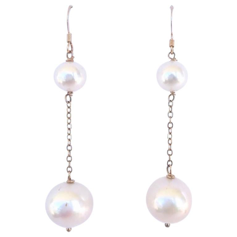 Andrea Estelle Duo Drop 14 Karat Gold Pearl Earrings For Sale