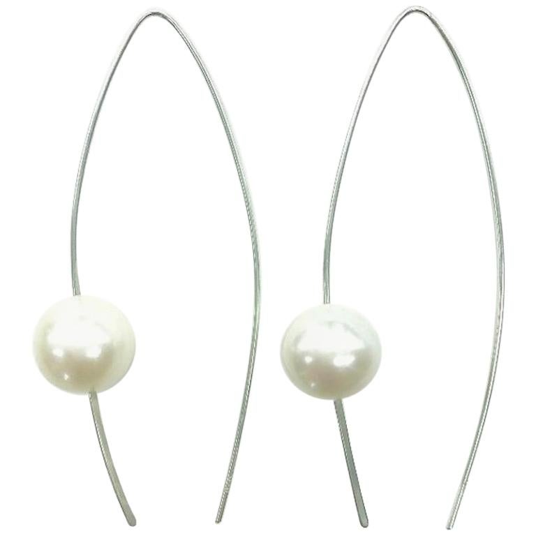 Andrea Estelle South Sea Pearl on a Wire 14 Karat White Gold Earrings For Sale