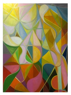 Peinture abstraite géométrique "Body Moves", huile sur lin, couleurs vives