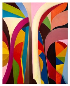 "Escalier Lefeul" Geometric Abstract Painting, Oil on Canvas, Bright Colors