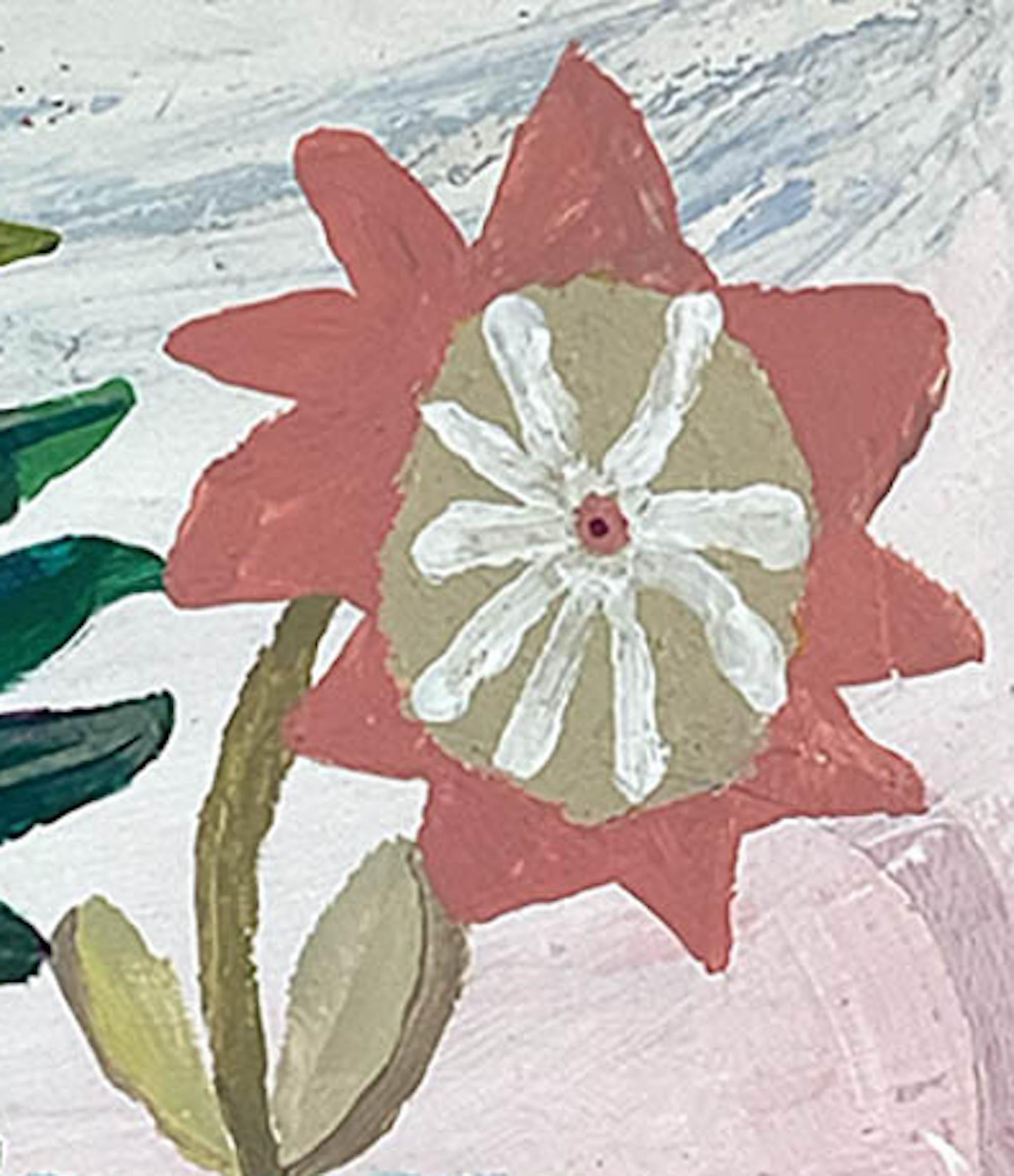 Stillleben mit Mosaik-Tisch, Originalkunst, erschwingliche Kunst, Blumenkunst (Grau), Still-Life Painting, von Andrea Humphries