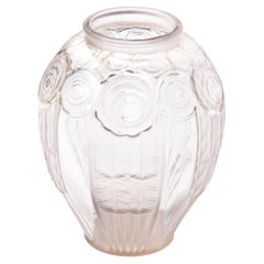 Andrea Hunebelle Translucent Frosted Tinted Glass Vase with Rose Detailing