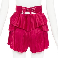 ANDREA IYAMAH Hibi rot Satin gestaffelt geschnürt Korsett plissiert Shorts XS
