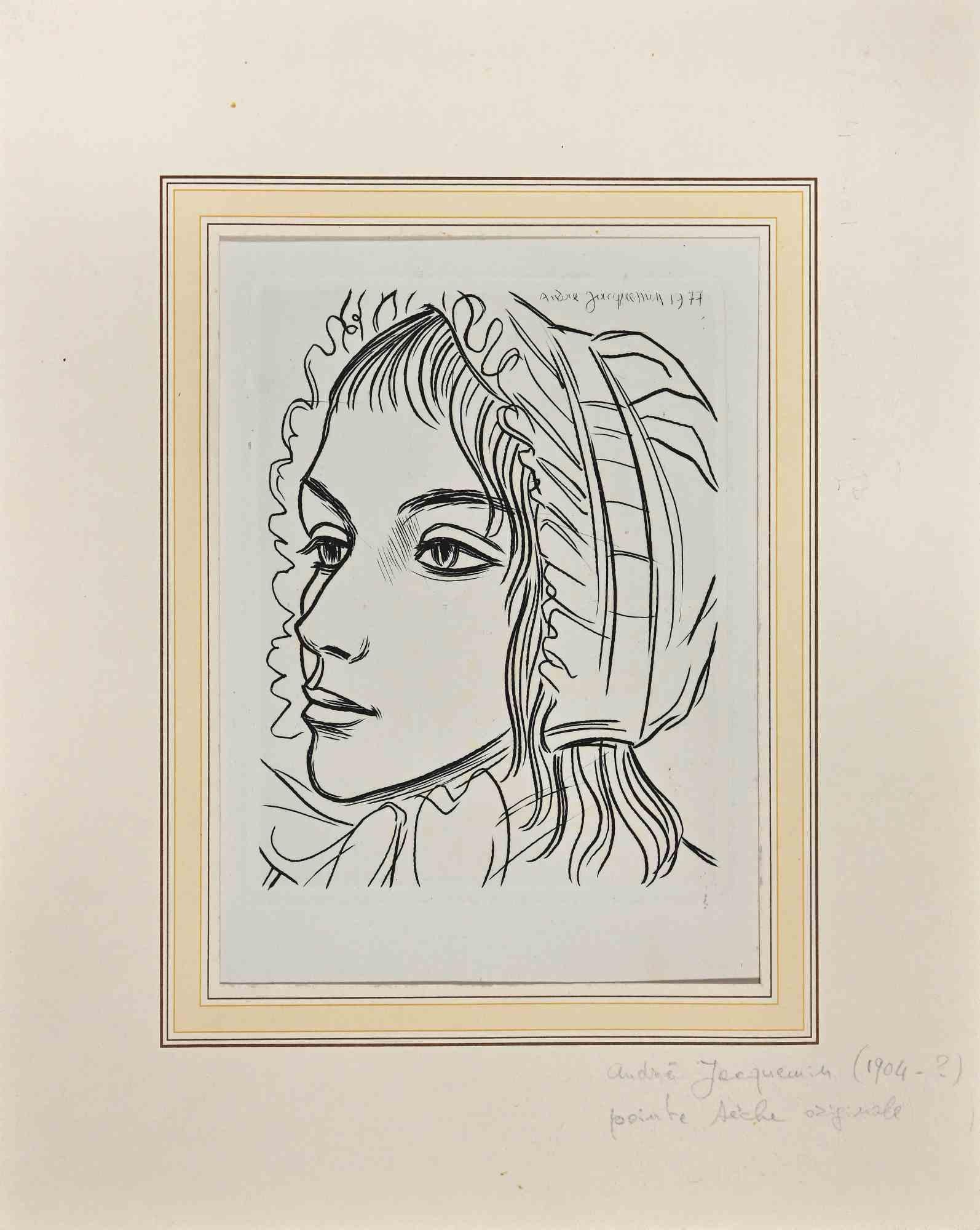 The Maid is an original etching on ivory-colored paper realized by Andrea Jacquin in the mid-20th century.

Plate-signed

Very good conditions.