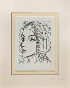 La jeune fille Gravure originale d'Andrea Jacquin - Milieu du XXe siècle
