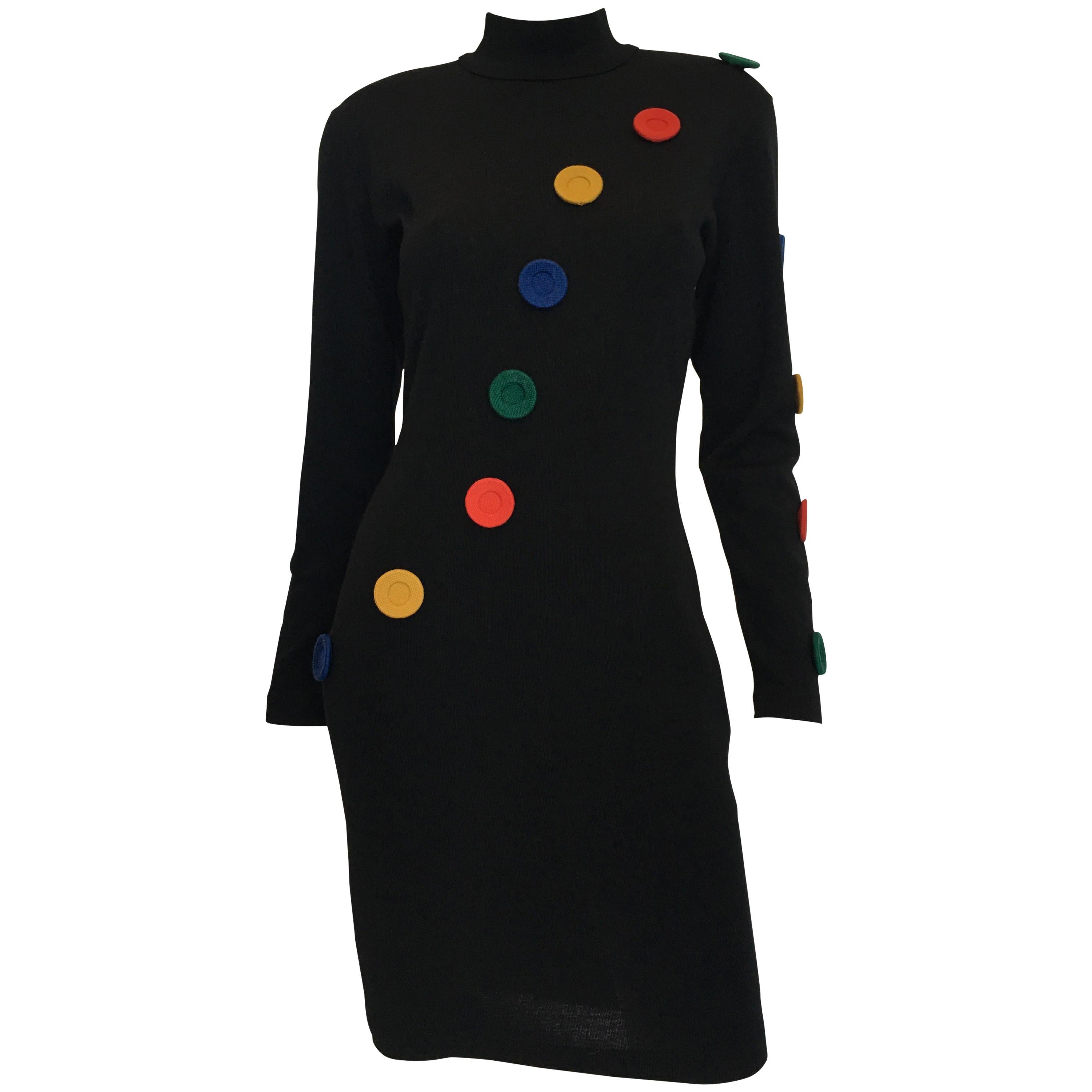Andrea Jovine 1980's Black Fitted Wool Knit Dress 