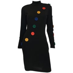 Vintage Andrea Jovine 1980's Black Fitted Wool Knit Dress