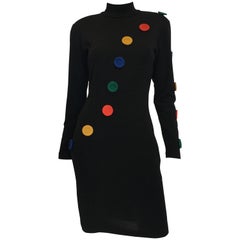 Retro Andrea Jovine 1980's Black Fitted Wool Knit Dress 