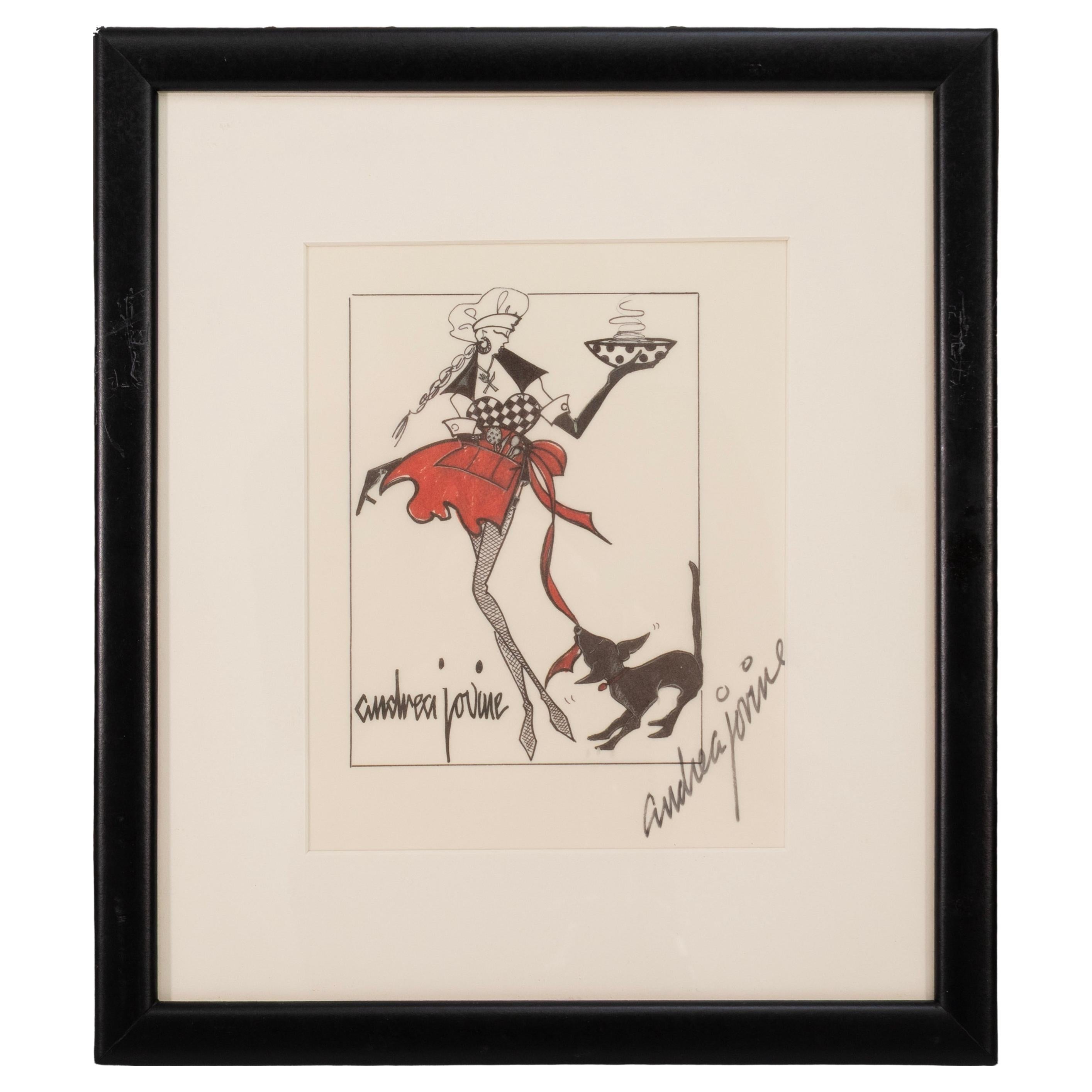 Andrea Jovine - Illustrazione di moda d
epoca Schizzo con pennarello e inchiostro su carta in vendita