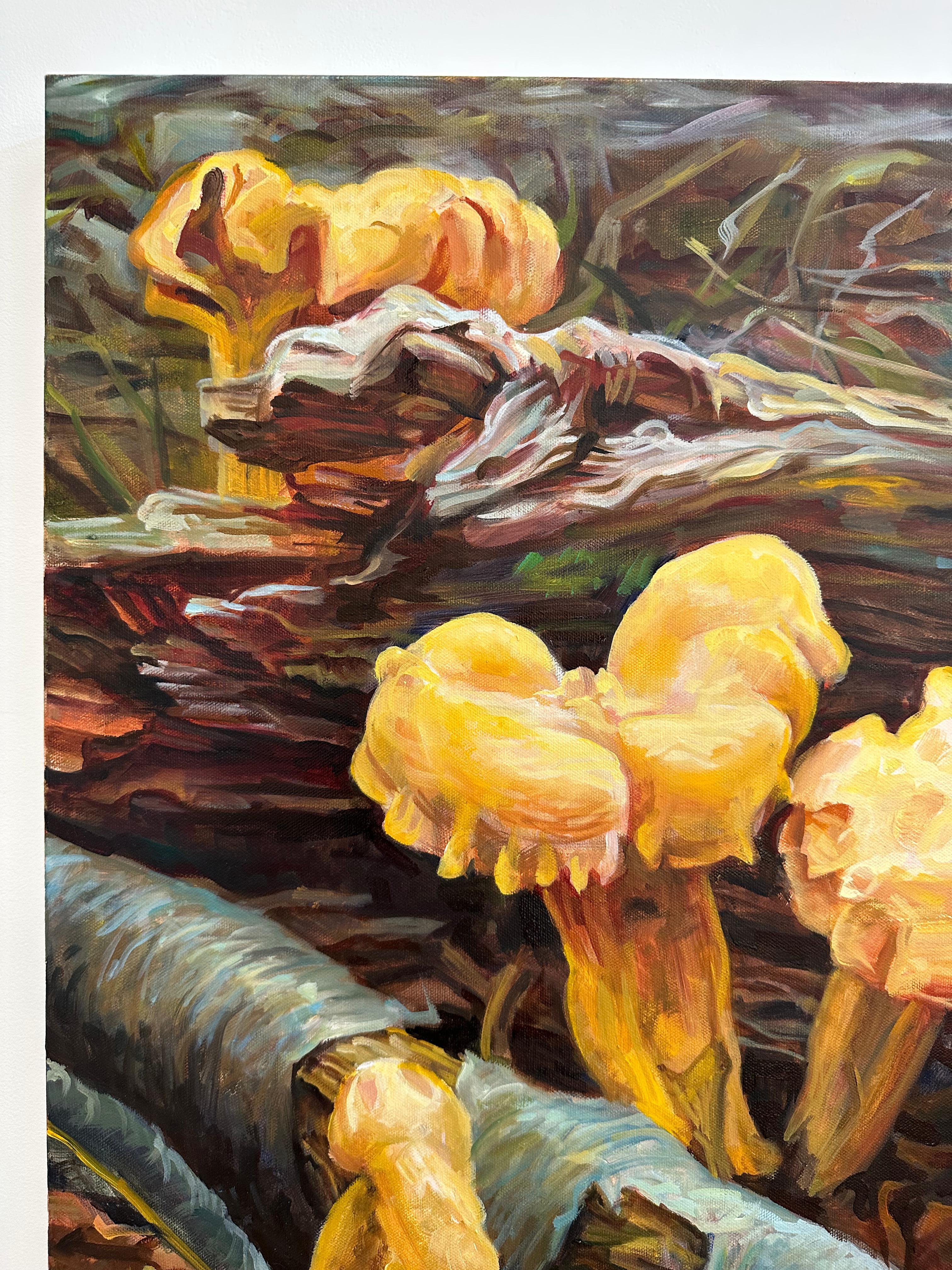 Chanterelles, Mushroom Fungi Still Life, Golden Yellow, Orange, Ochre, Brown - Contemporary Painting by Andrea Kantrowitz