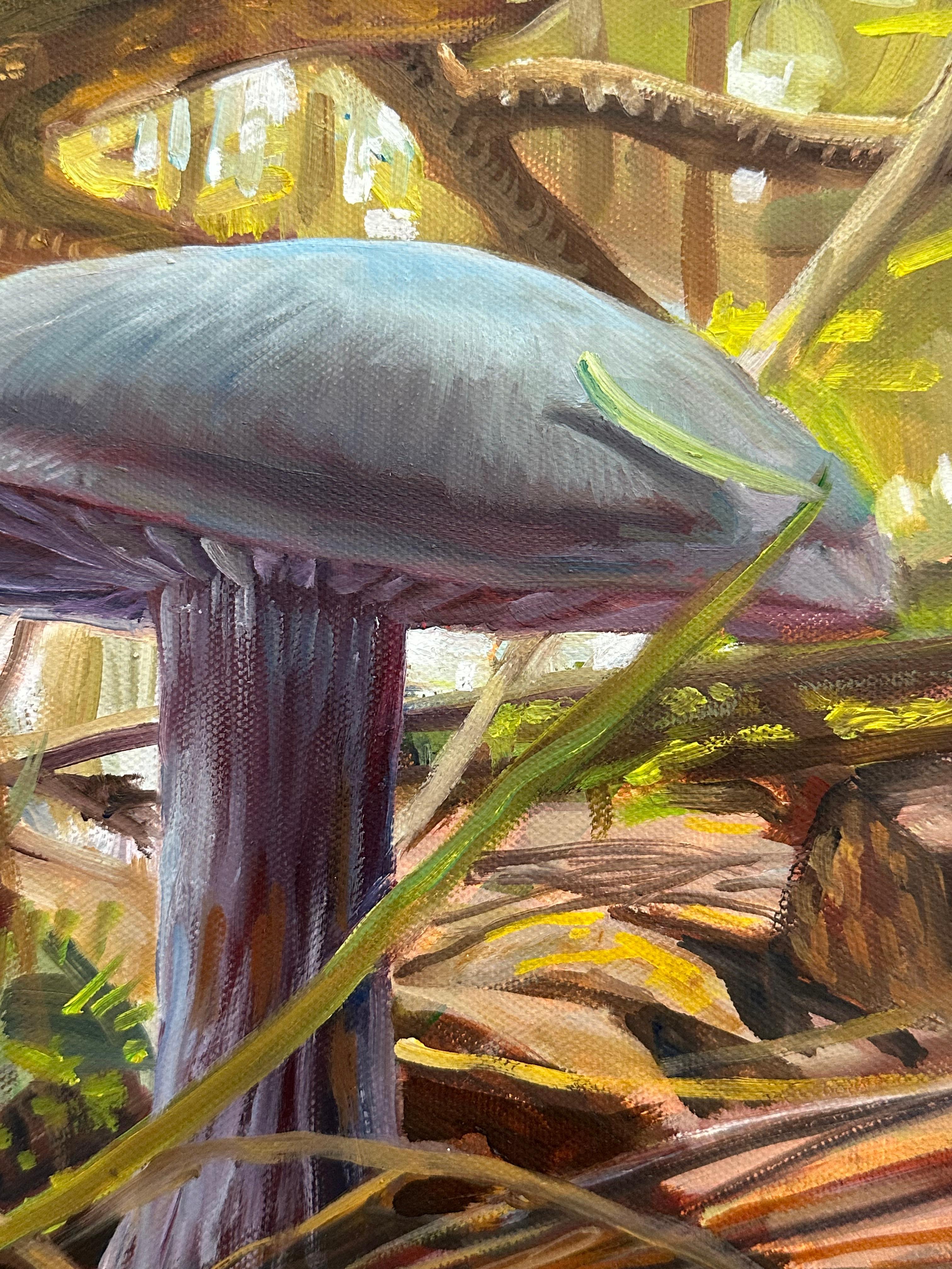 Cortinarius, Mushroom Fungi Still Life Painting, Violet, Blue, Brown, Green For Sale 2