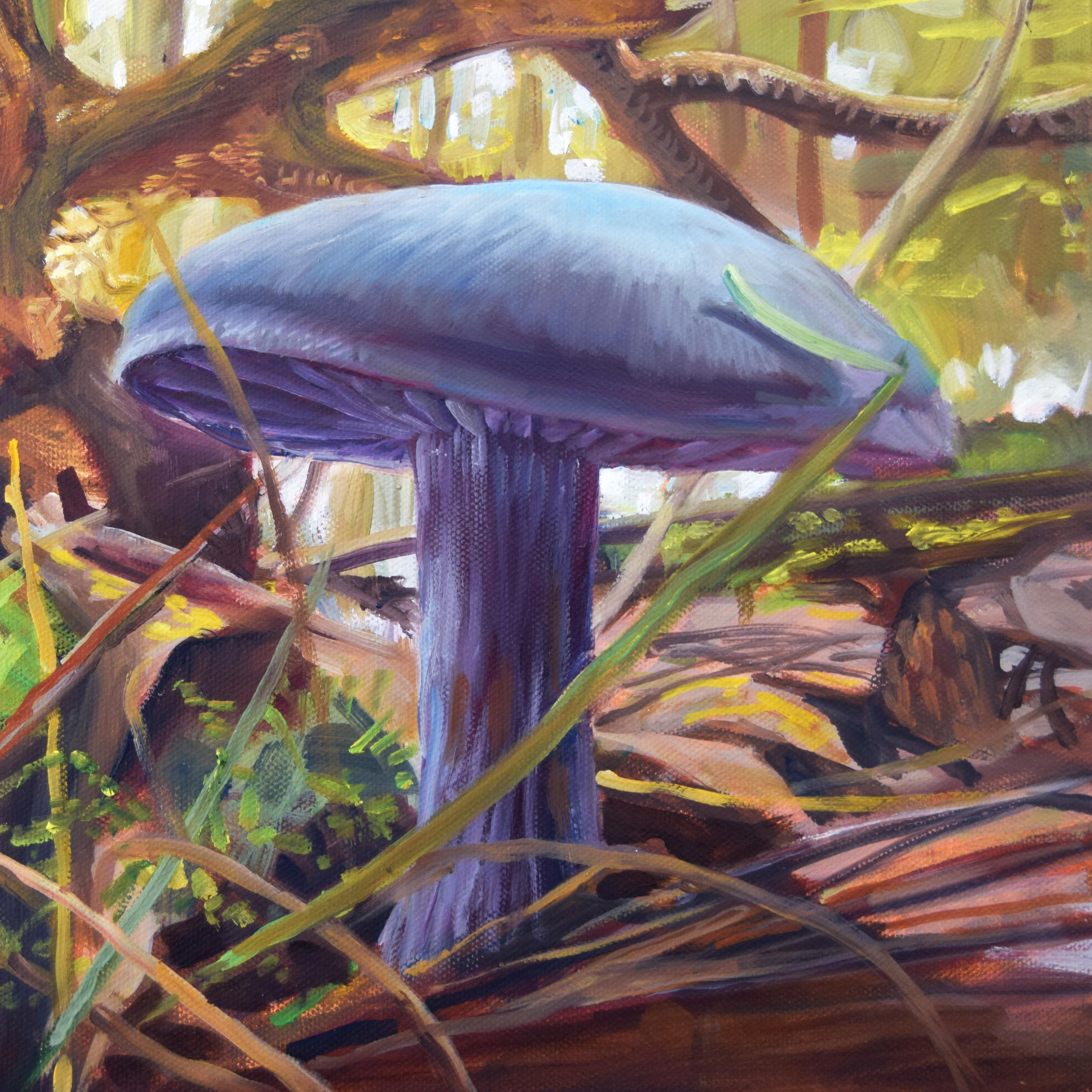 Andrea Kantrowitz Still-Life Painting - Cortinarius, Mushroom Fungi Still Life Painting, Violet, Blue, Brown, Green