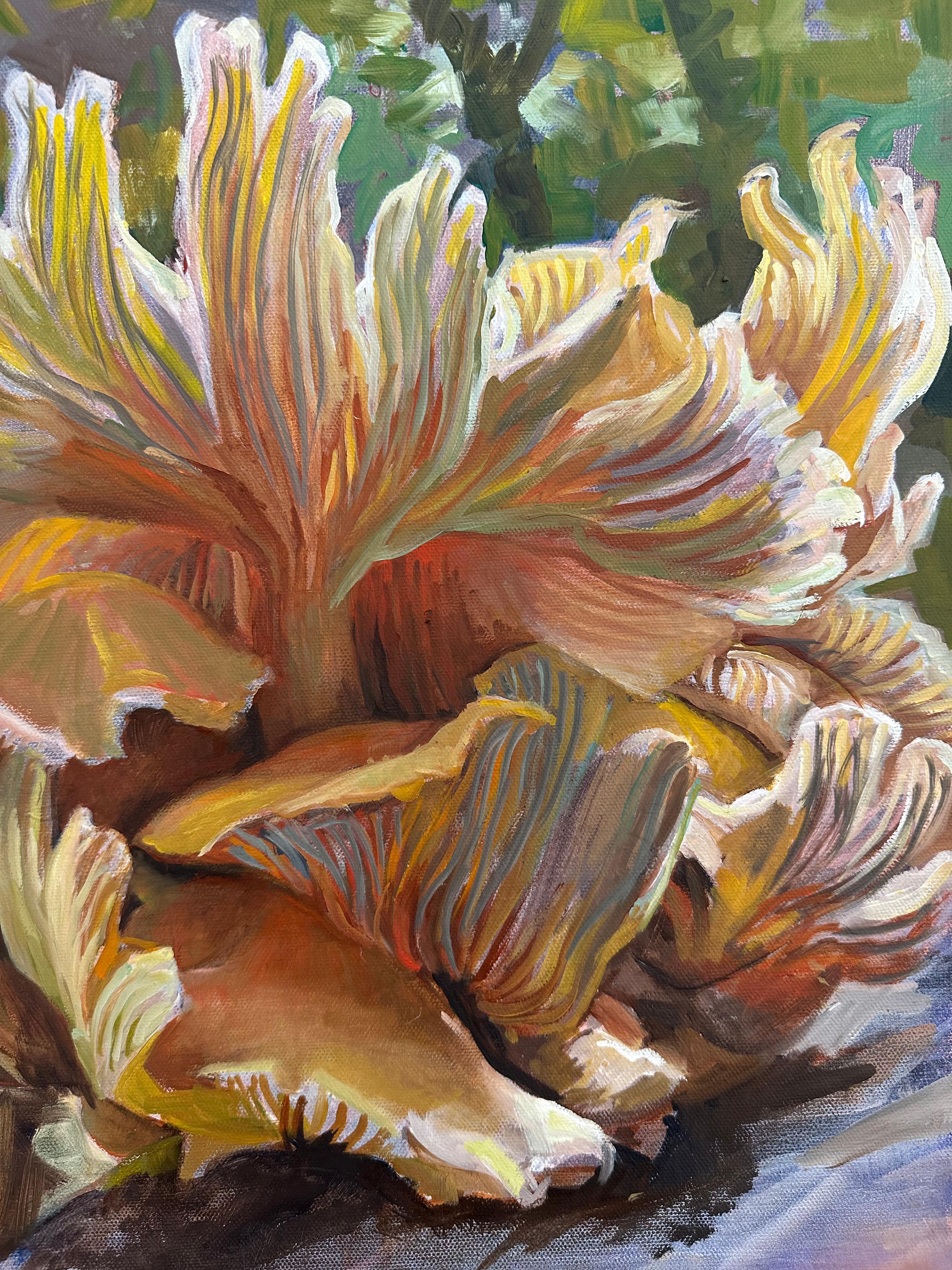 Study for Golden Oysters One, Mushroom Still Life, Yellow, Peach, Moss Green For Sale 2