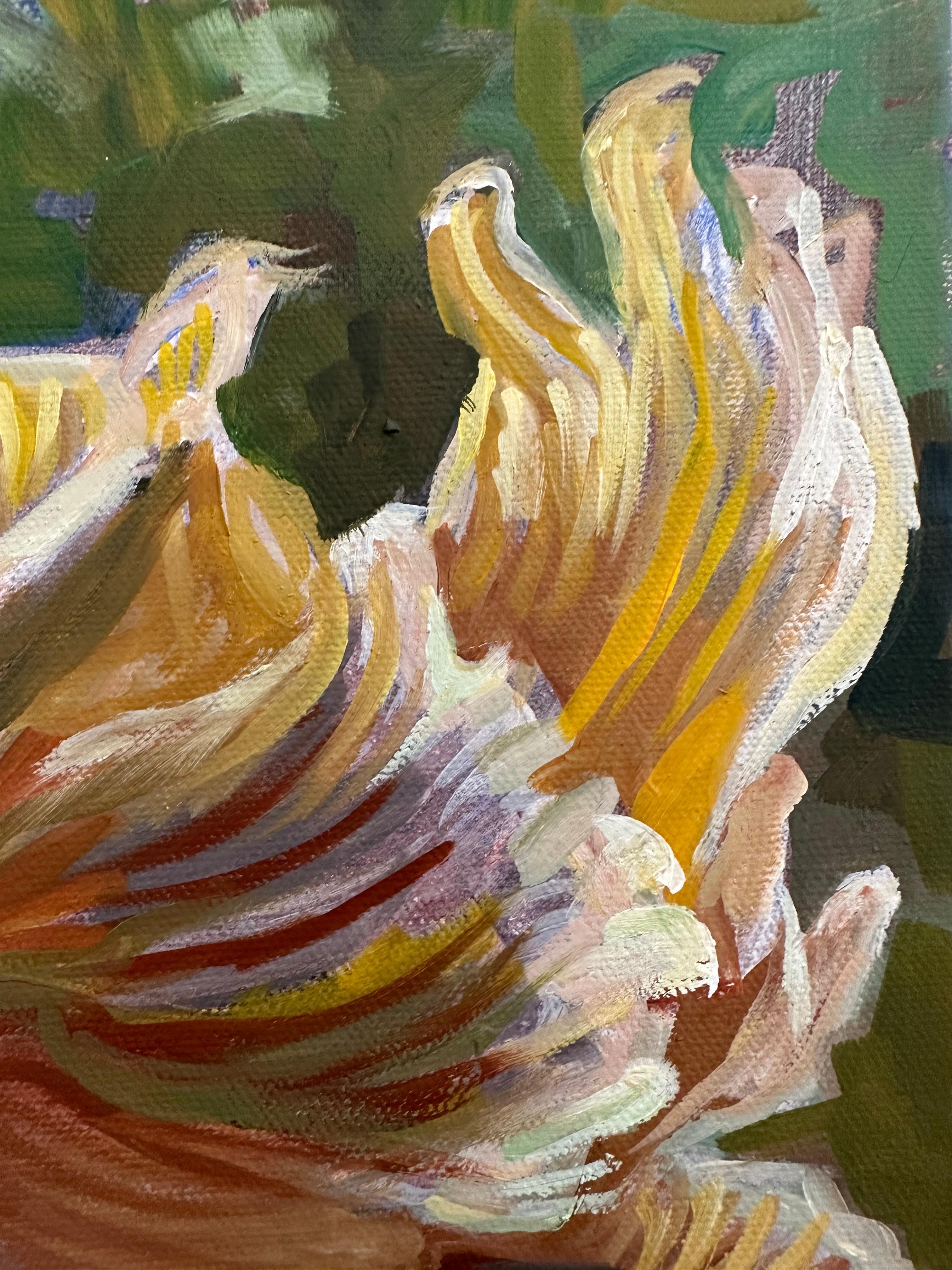 Study for Golden Oysters One, Mushroom Still Life, Yellow, Peach, Moss Green For Sale 5
