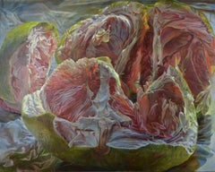 Plato's Cave, Large Still Life Oil Painting of Green and Pink Pomelo Fruit