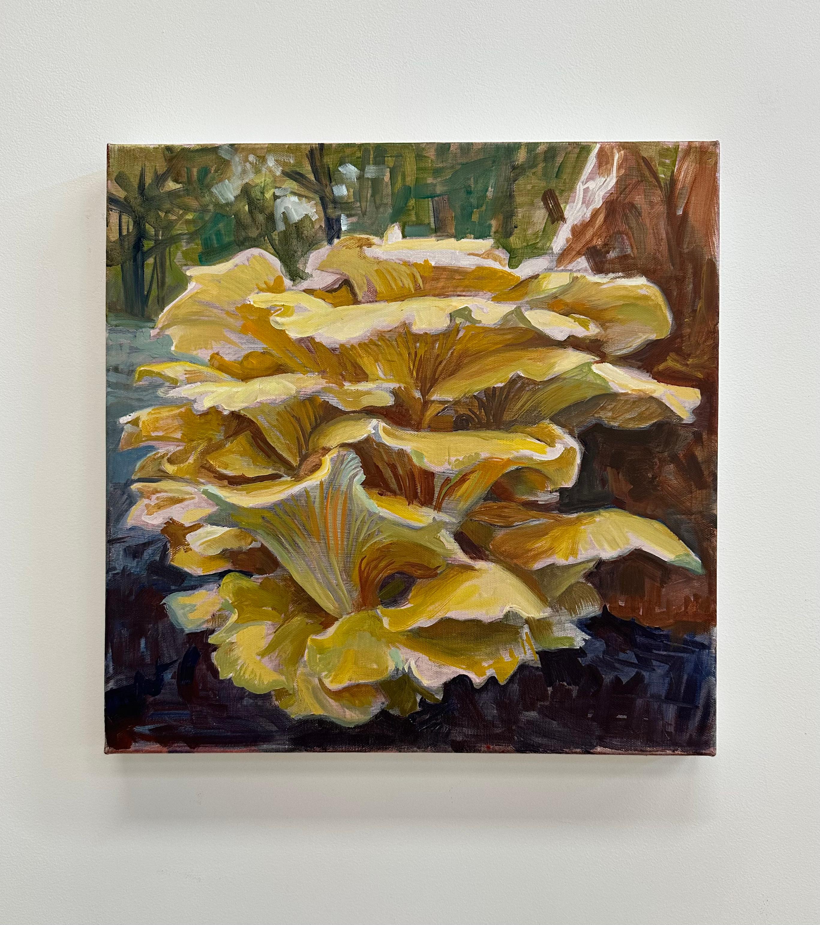 Study for Golden Oysters Two, Mushroom Fungi, Golden Yellow, Ochre, Brown - Painting by Andrea Kantrowitz