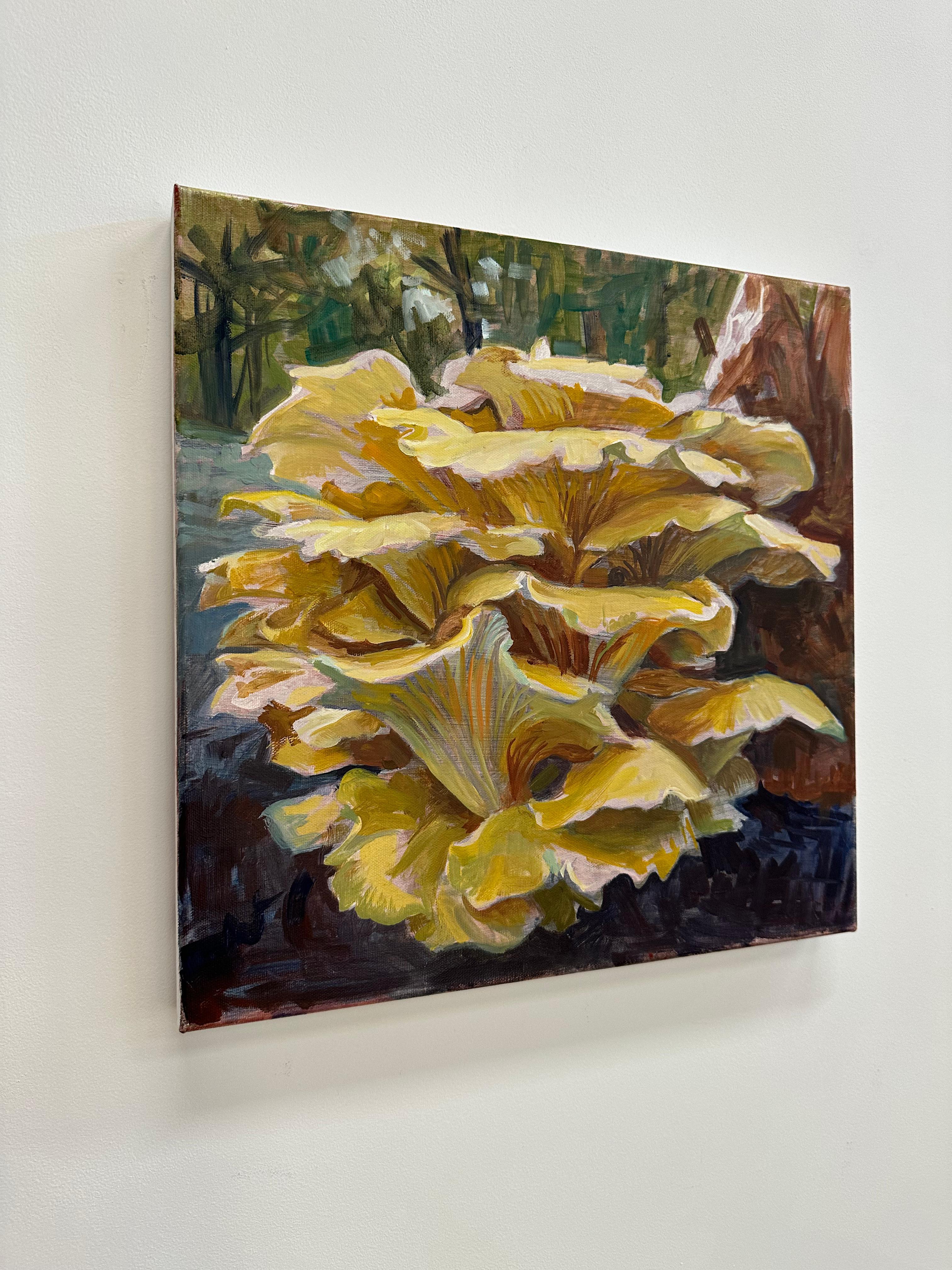 Study for Golden Oysters Two, Mushroom Fungi, Golden Yellow, Ochre, Brown - Contemporary Painting by Andrea Kantrowitz