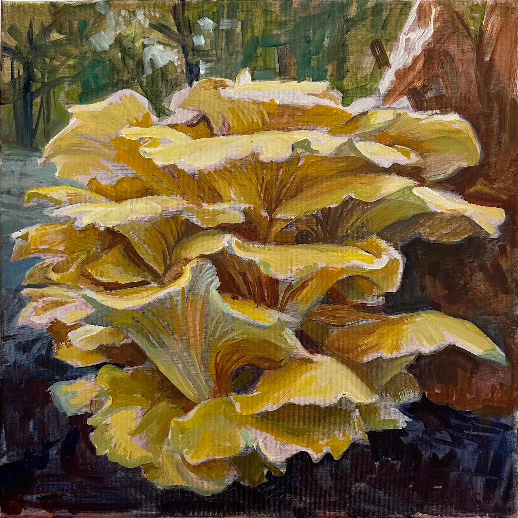 Andrea Kantrowitz Still-Life Painting - Study for Golden Oysters Two, Mushroom Fungi, Golden Yellow, Ochre, Brown