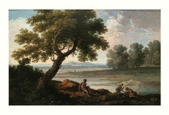18th Century by Andrea Locatelli Landscape with fisherman Oil on canvas