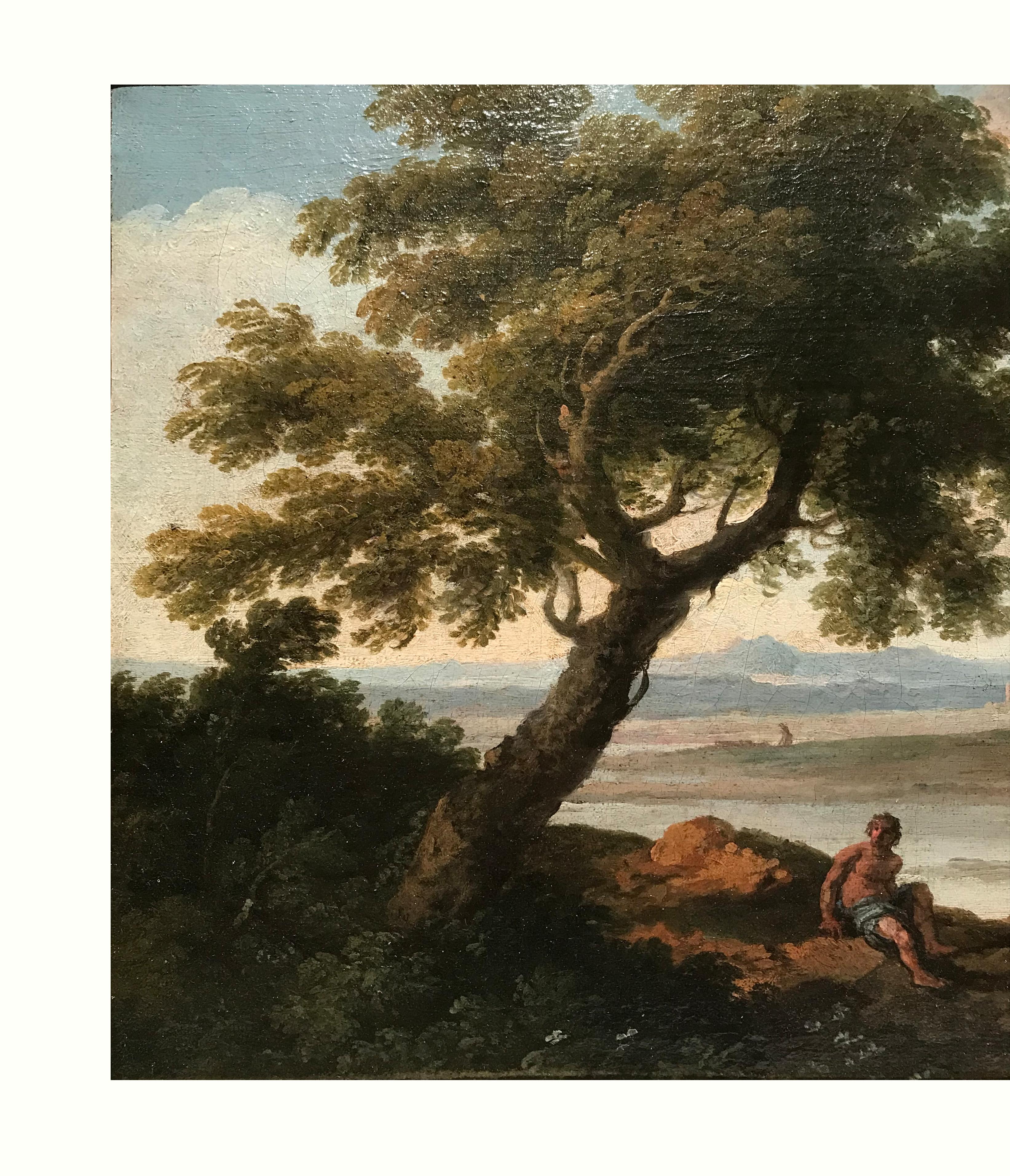 XVIII secolo di Andrea Locatelli Paesaggio con pescatore Olio su tela in vendita 2
