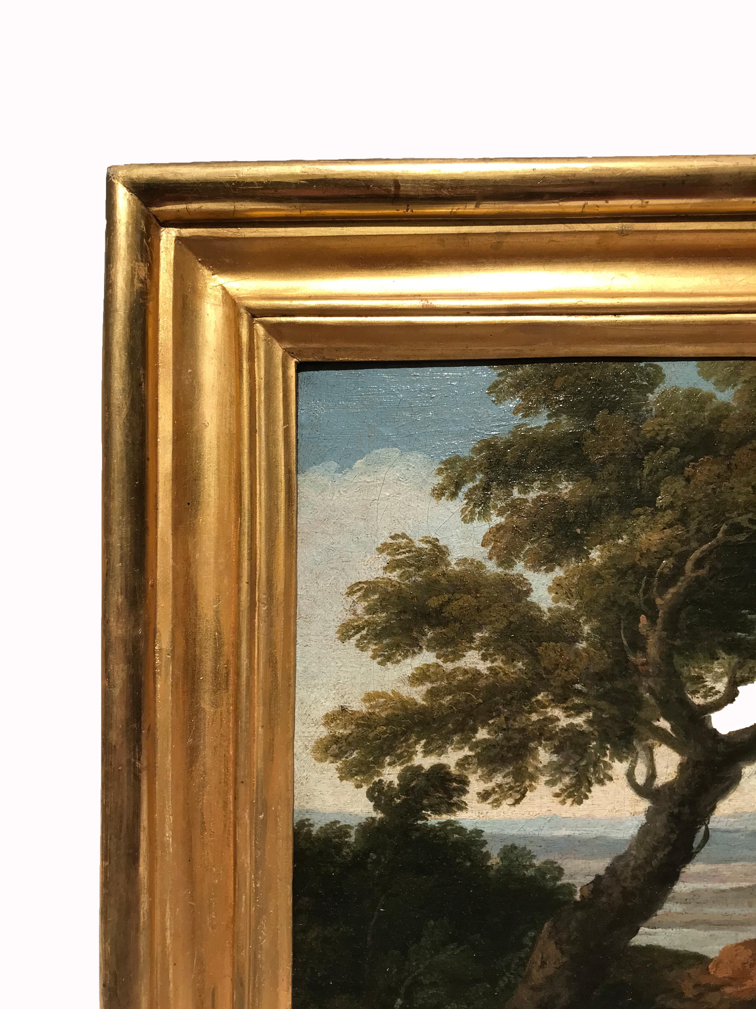XVIII secolo di Andrea Locatelli Paesaggio con pescatore Olio su tela in vendita 4