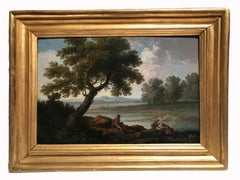 18th Century by Andrea Locatelli Landscape with fisherman Oil on canvas