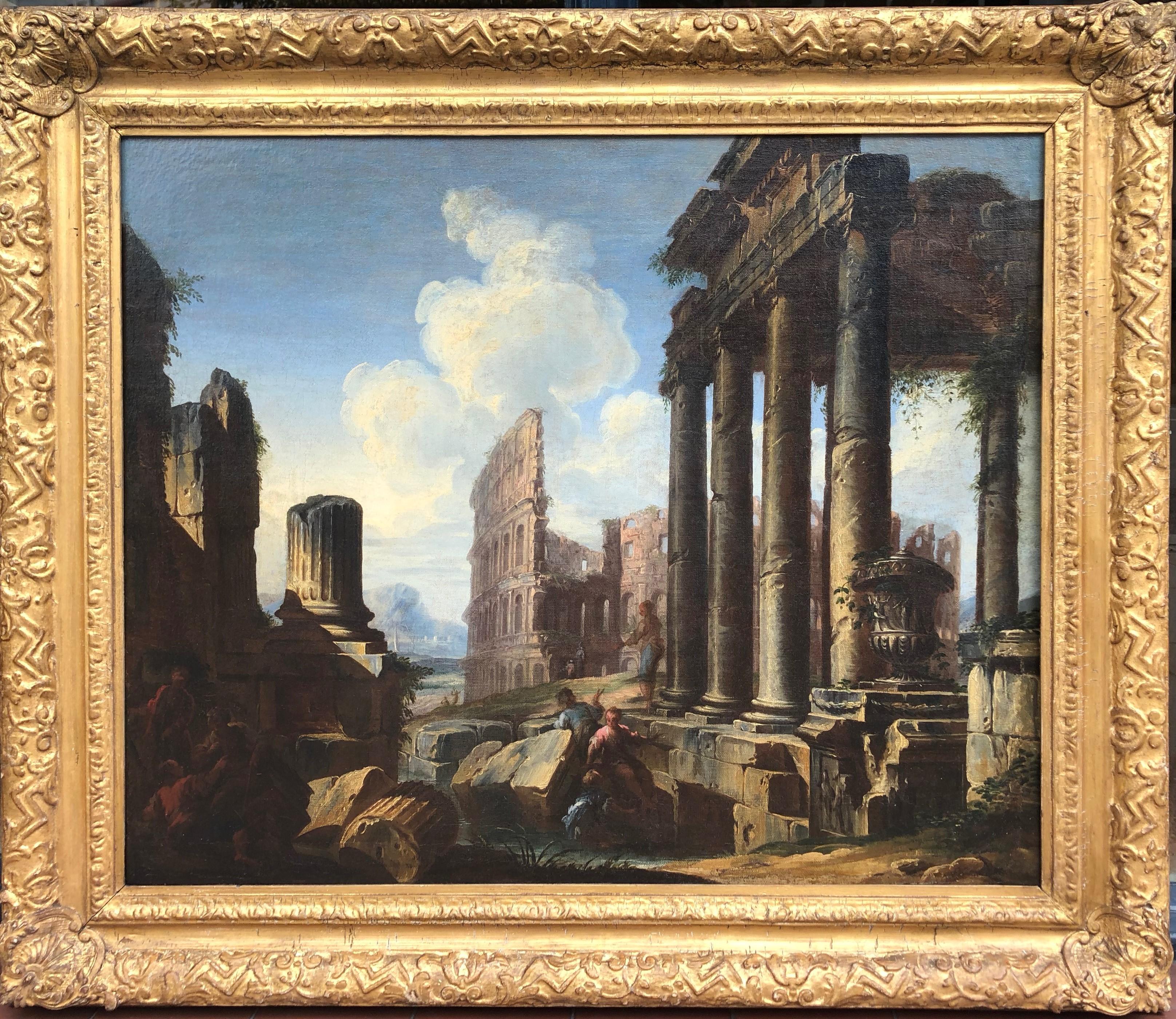 Andrea Locatelli Figurative Painting - 18th Century Landscape Oil Painting - Capriccio of Classical Ruins The Colisseum