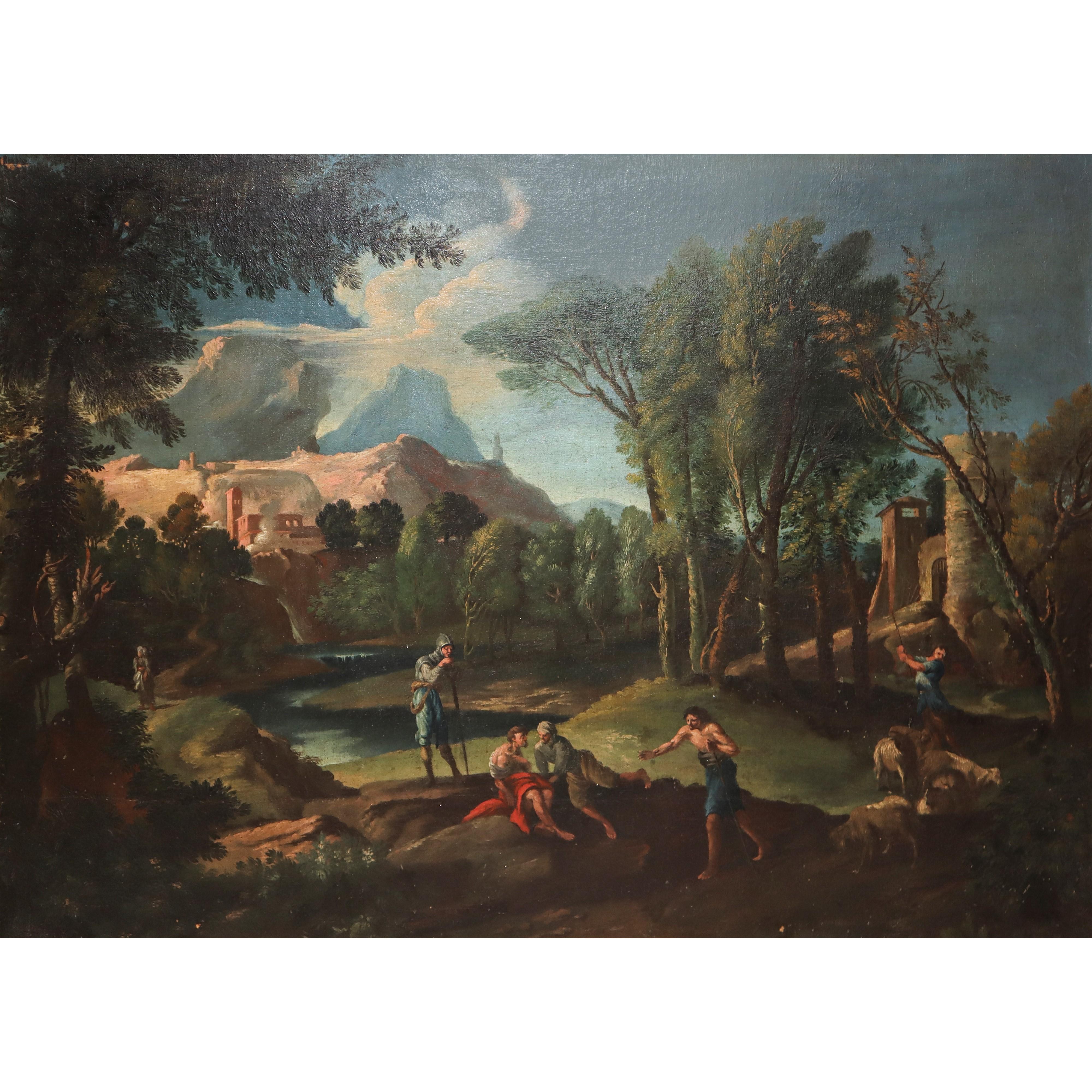 Andrea Locatelli (1695-1741) Öl auf Leinwand Gemälde Typische römische Landschaft im Angebot 1