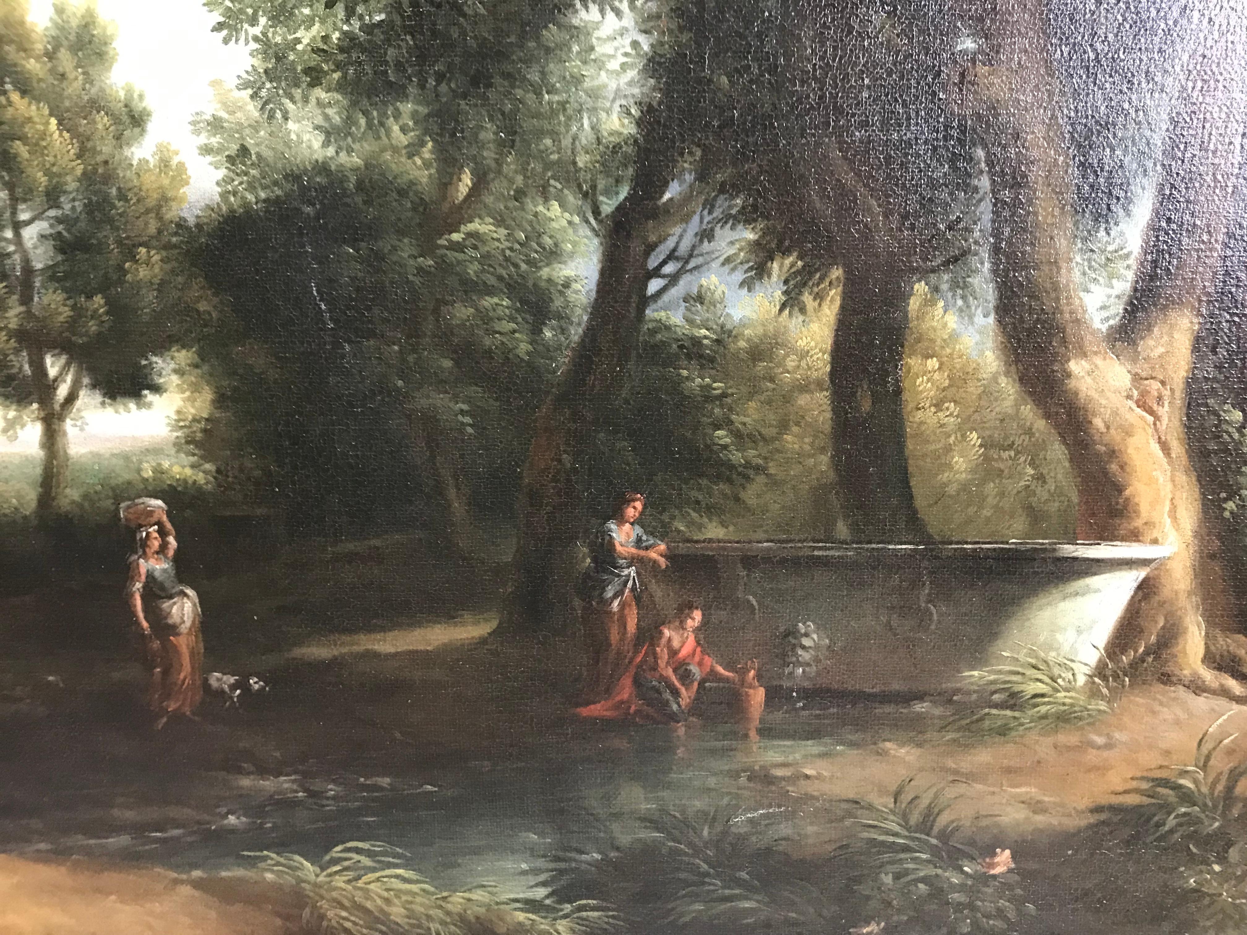 Classical landscape with figures resting - Old Masters Painting by Andrea Locatelli