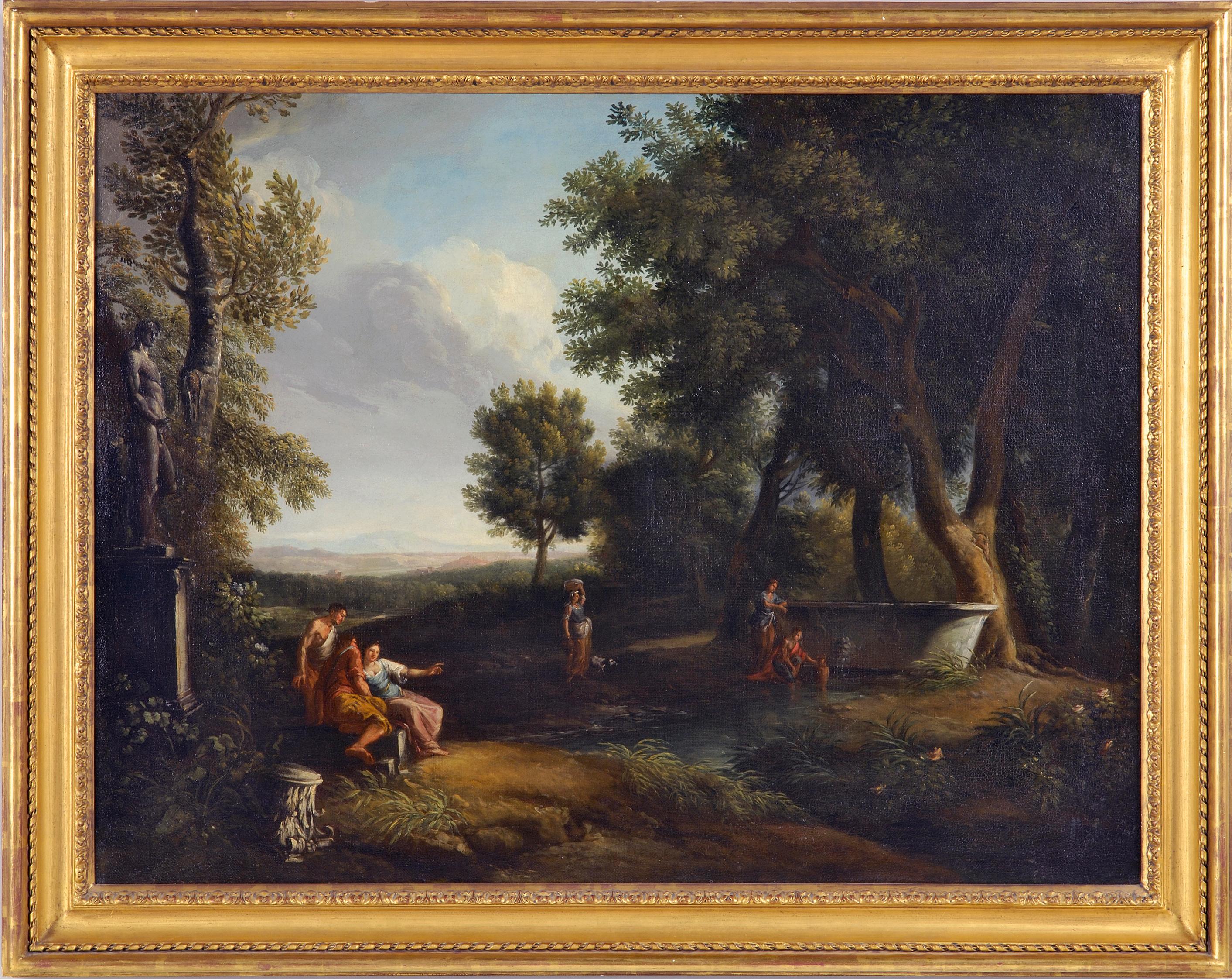 Andrea Locatelli Landscape Painting - Classical landscape with figures resting