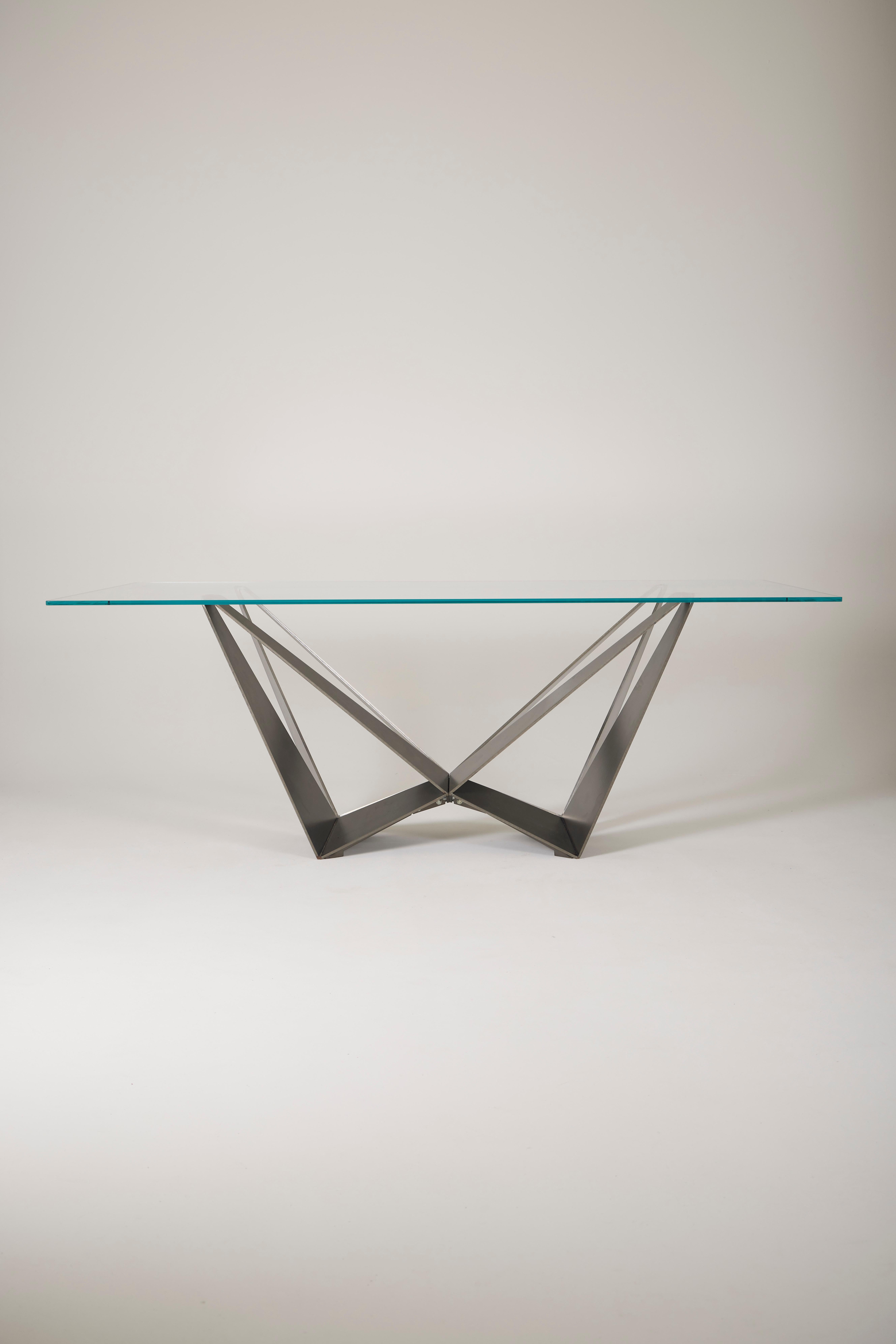 Andrea Lucatello glass and metal coffee table In Excellent Condition For Sale In PARIS, FR