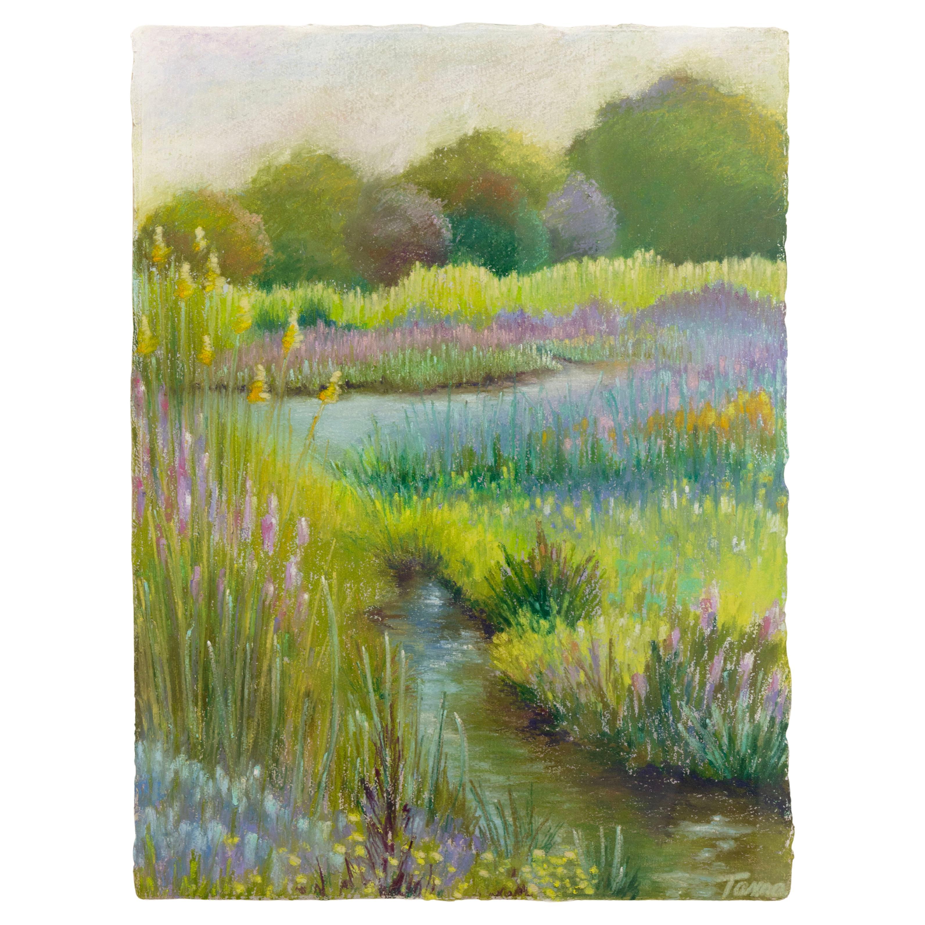 Andrea M. Tama Tranquility Signed Oil Pastel Contemporary Impressionism Framed For Sale