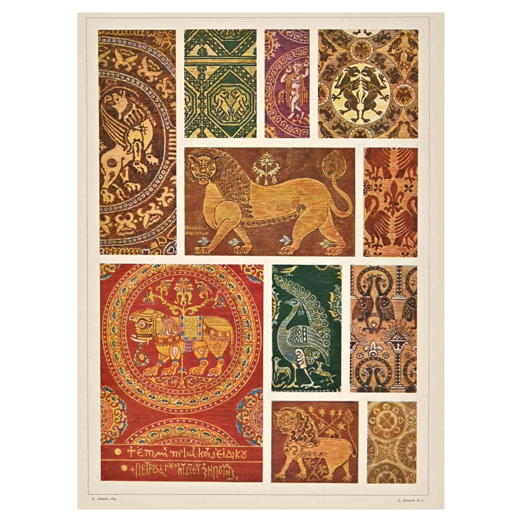 Dekorative Motive – byzantinische Stile – Chromolithographie von Andrea Mestica