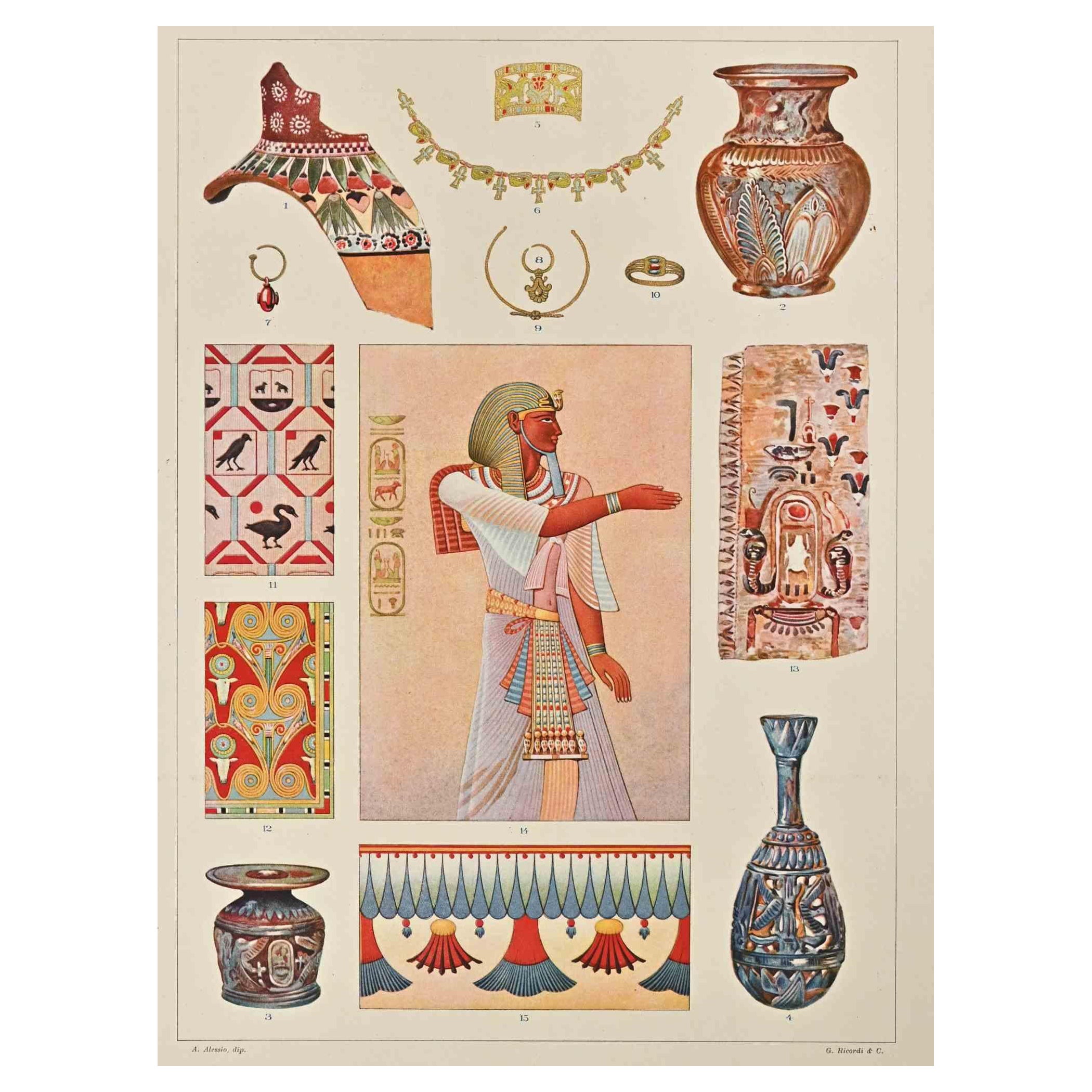 Decorative Motifs - Egyptian Styles - Chromolithograph by Andrea Mestica