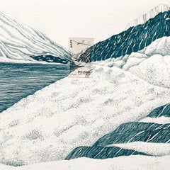 Poland (Glider) (Illustration einer ländlichen Landschaft rund um einen Vintage-Stempel, Bleistift)