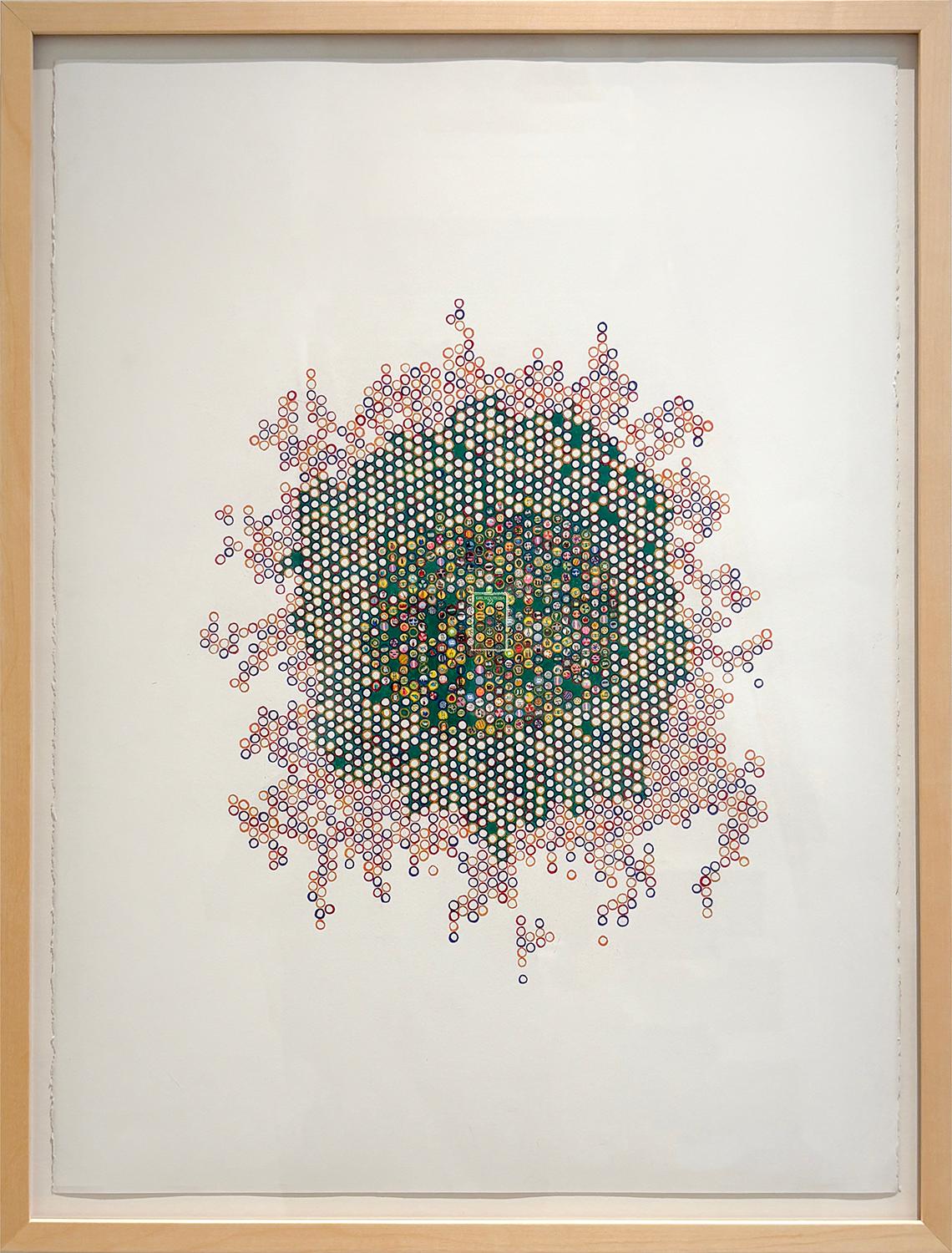 USA (Girl Scouts, Age 50 Version); Stamp art w Colored Pencil Drawing - Contemporary Mixed Media Art by Andrea Moreau