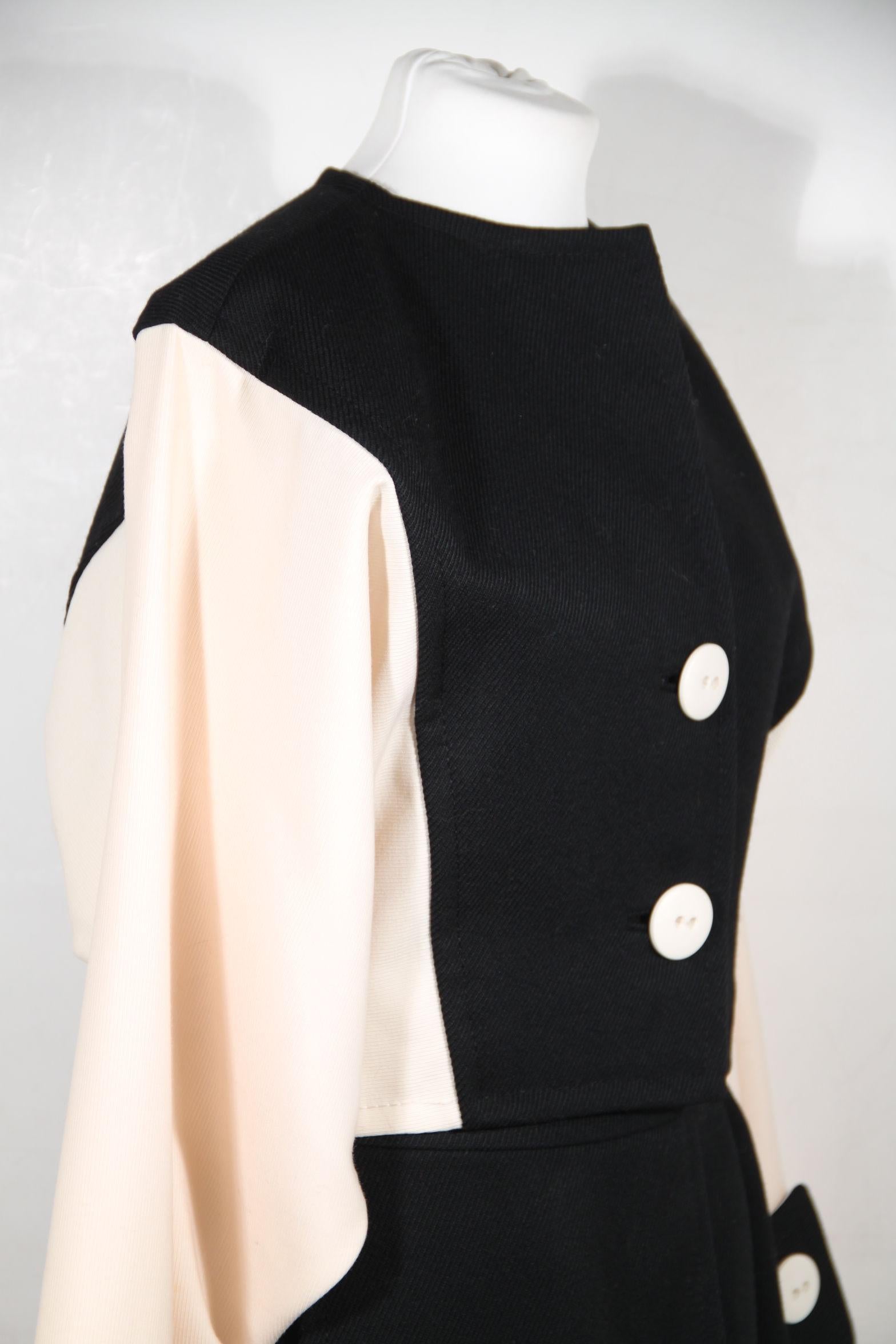 Women's Andrea Odicini Vintage Suit Black White Jacket and Skirt Set Size 44