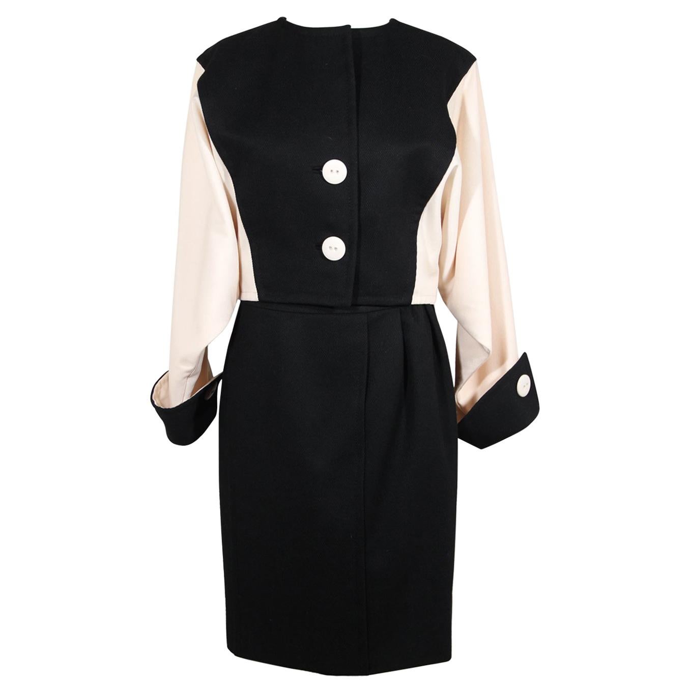 Andrea Odicini Vintage Suit Black White Jacket and Skirt Set Size 44