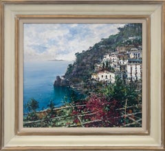 Costiera 20th Century Coastal Seascape Oil Painting on Board by Italian Artist