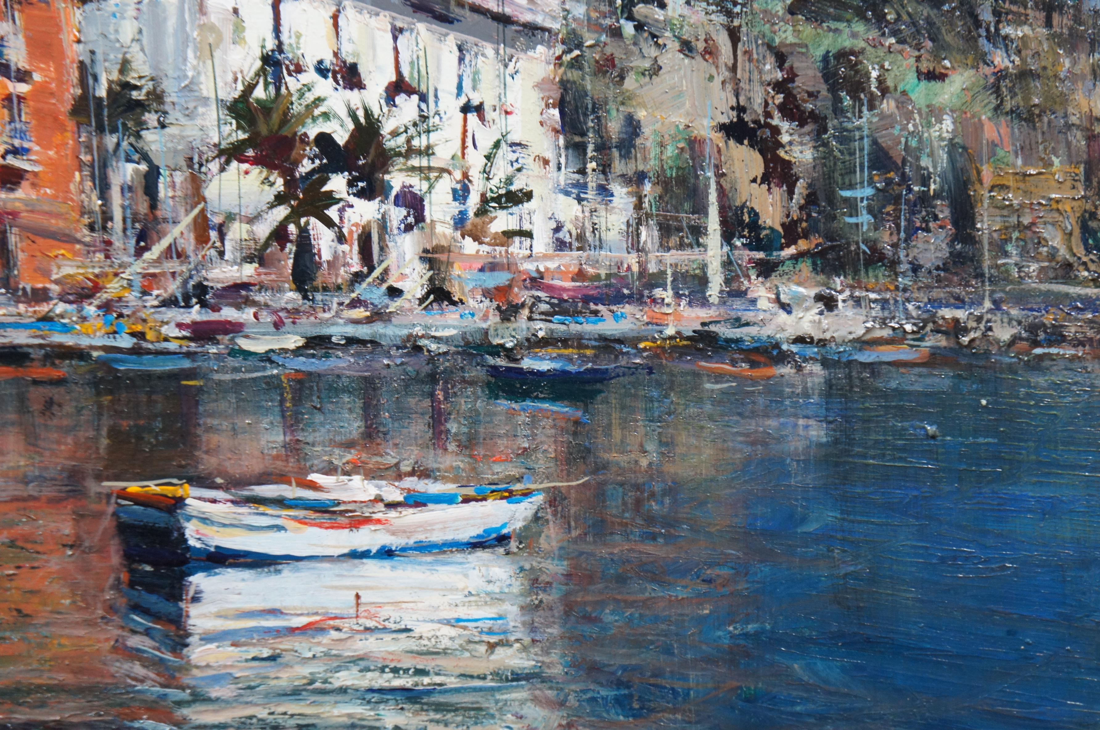 Andrea Patrisi Posillipo Naples Nautical Harbour Boat Oil Painting on Board 37