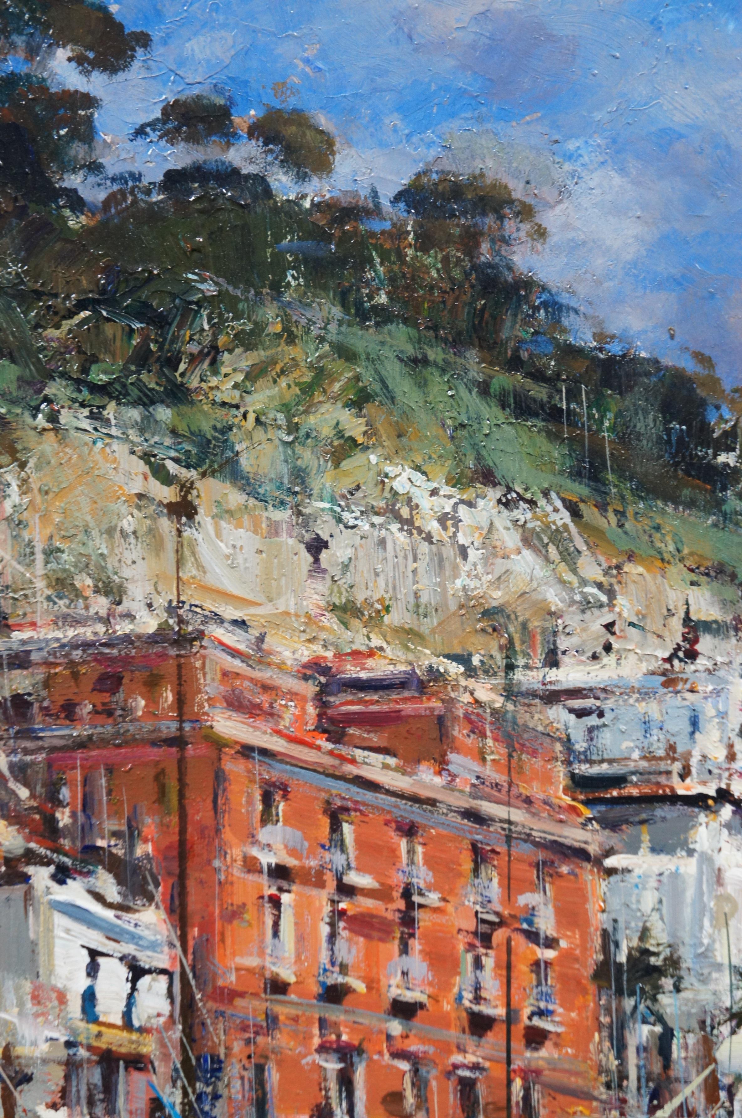 Andrea Patrisi Posillipo Naples Nautical Harbour Boat Oil Painting on Board 37