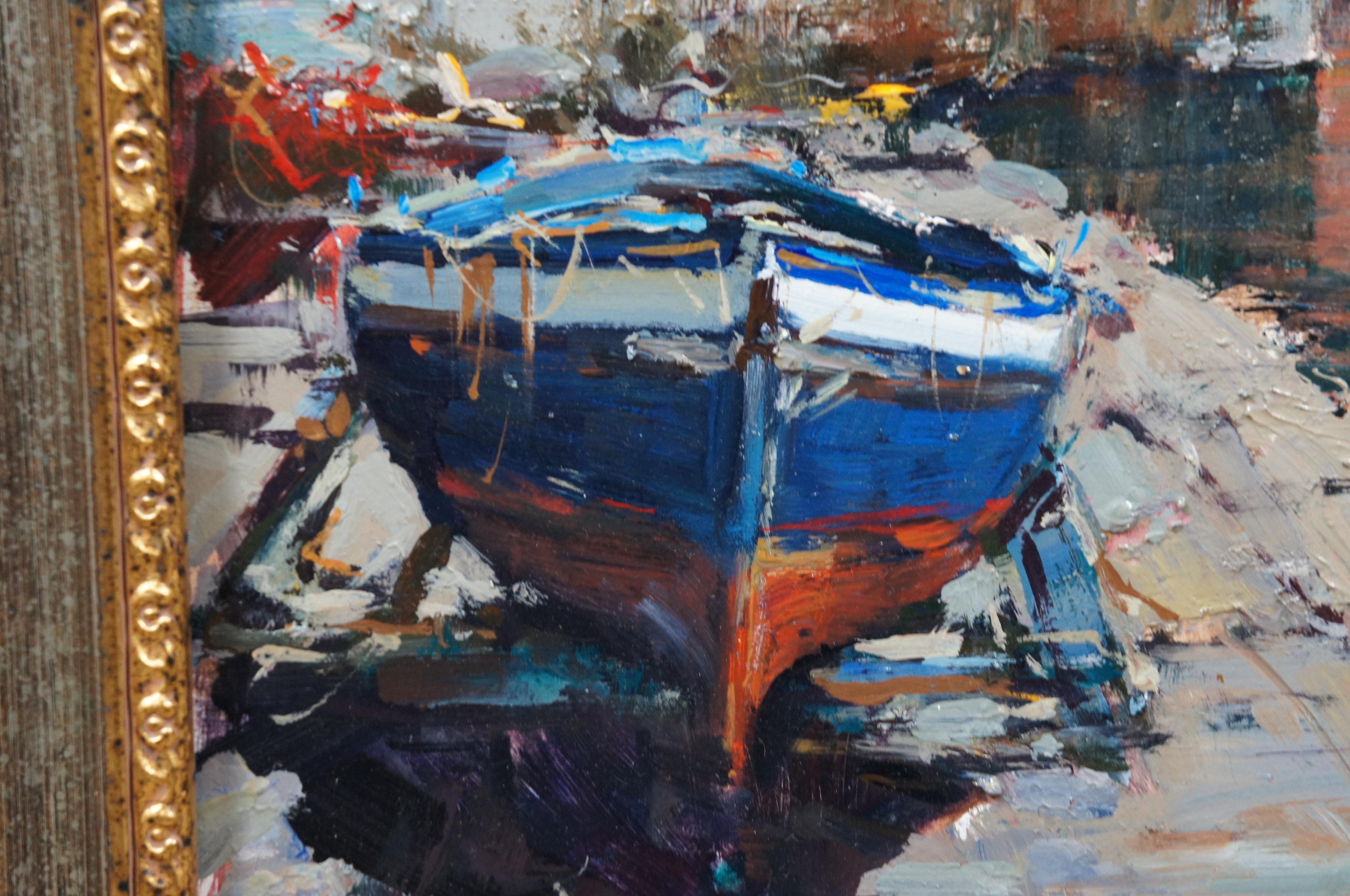 Andrea Patrisi Posillipo Naples Nautical Harbour Boat Oil Painting on Board 37