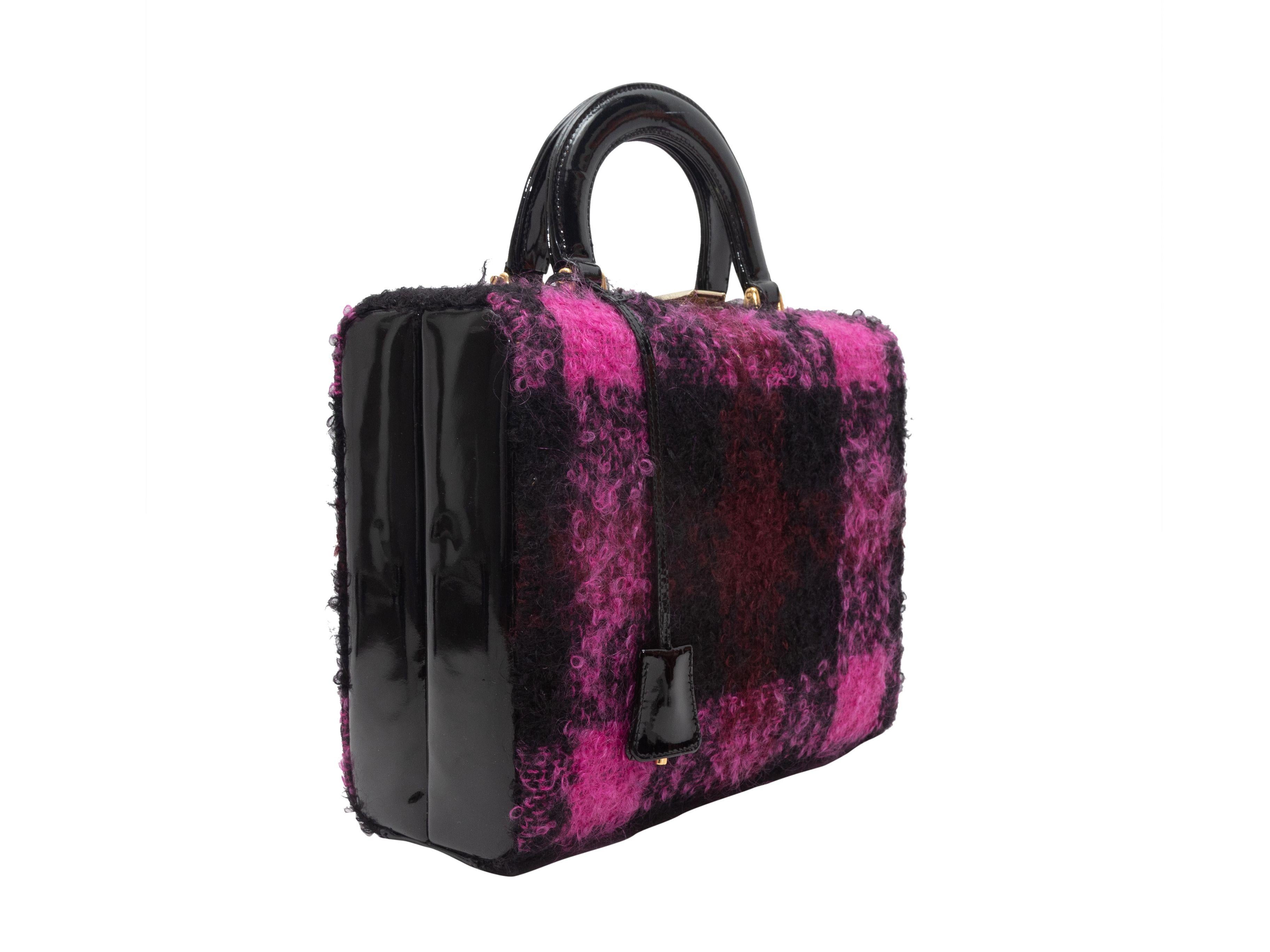 Andrea Pfister Black & Magenta Plaid Tweed Handbag 1