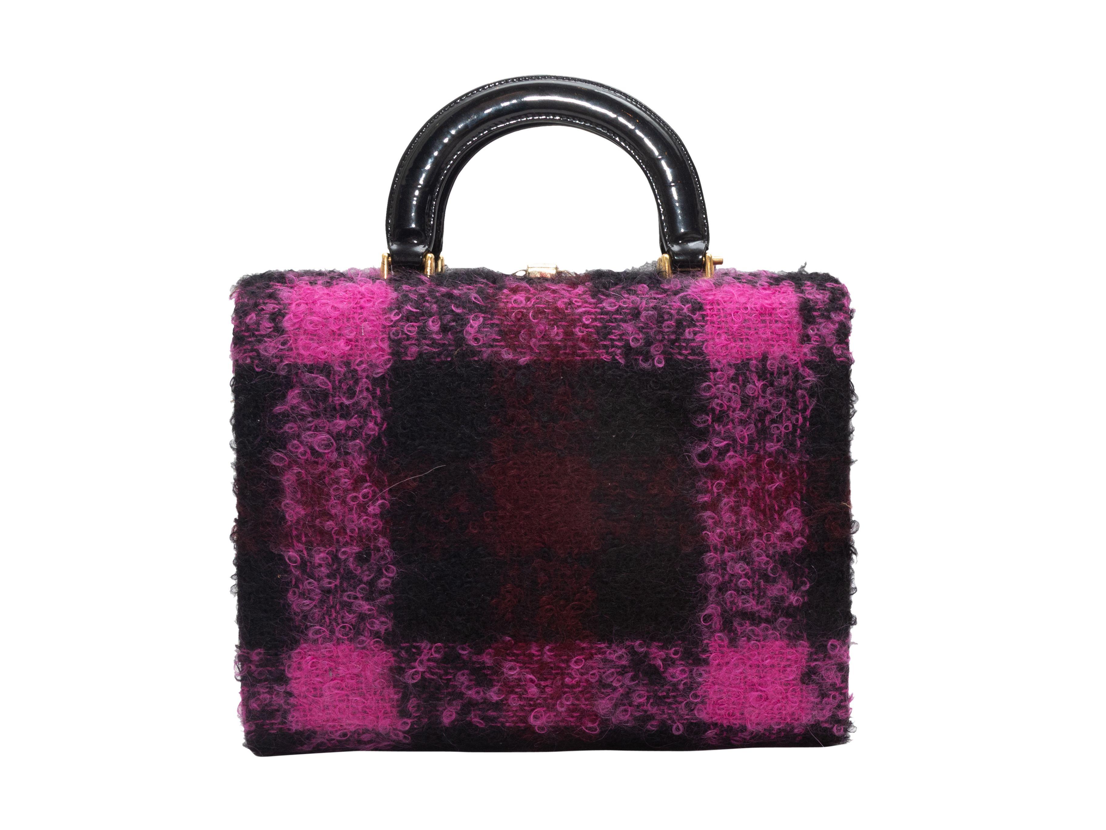 Andrea Pfister Black & Magenta Plaid Tweed Handbag 2